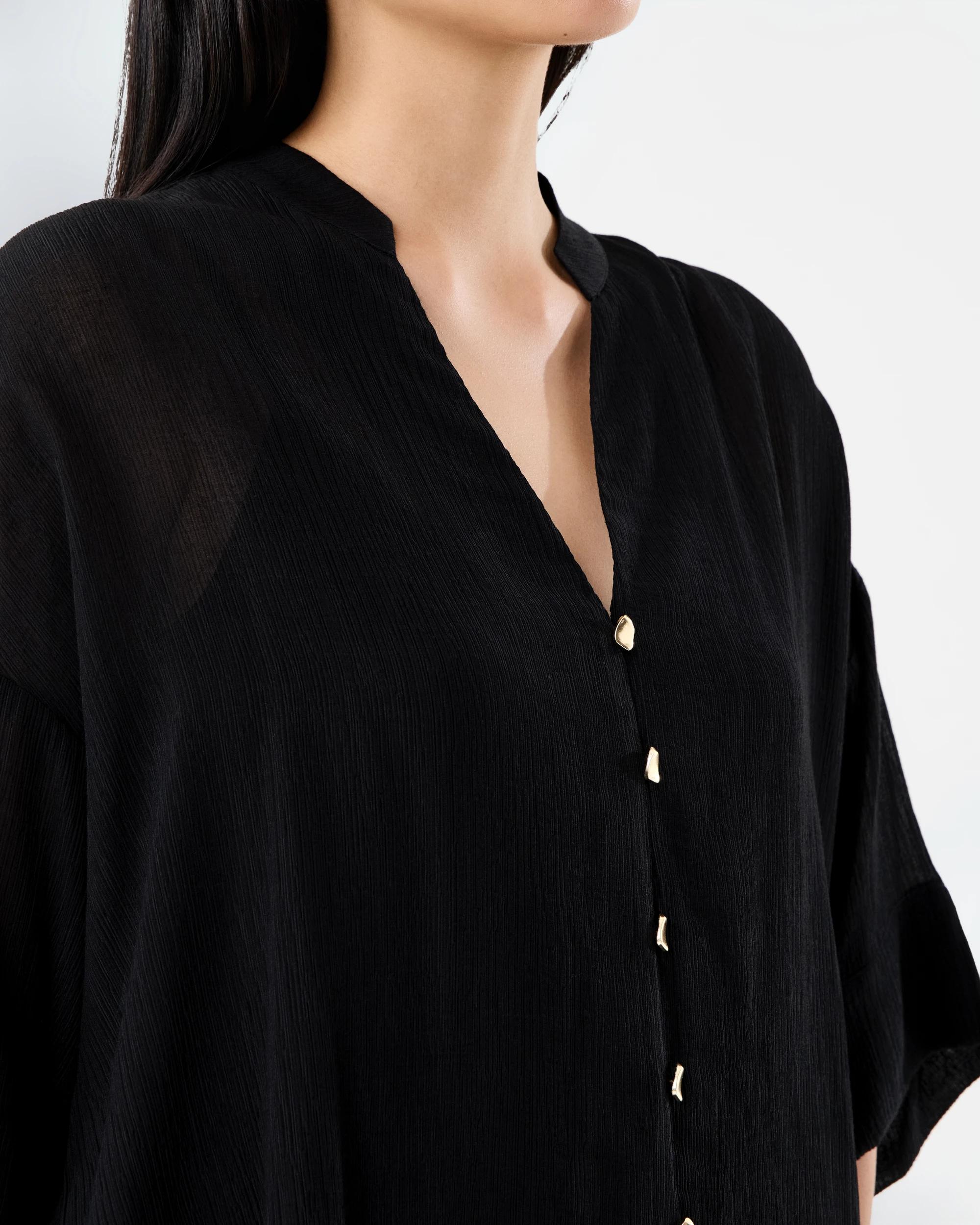 6 Short Sleeve Dolman Button Detail Shirt Black, 6 of 6