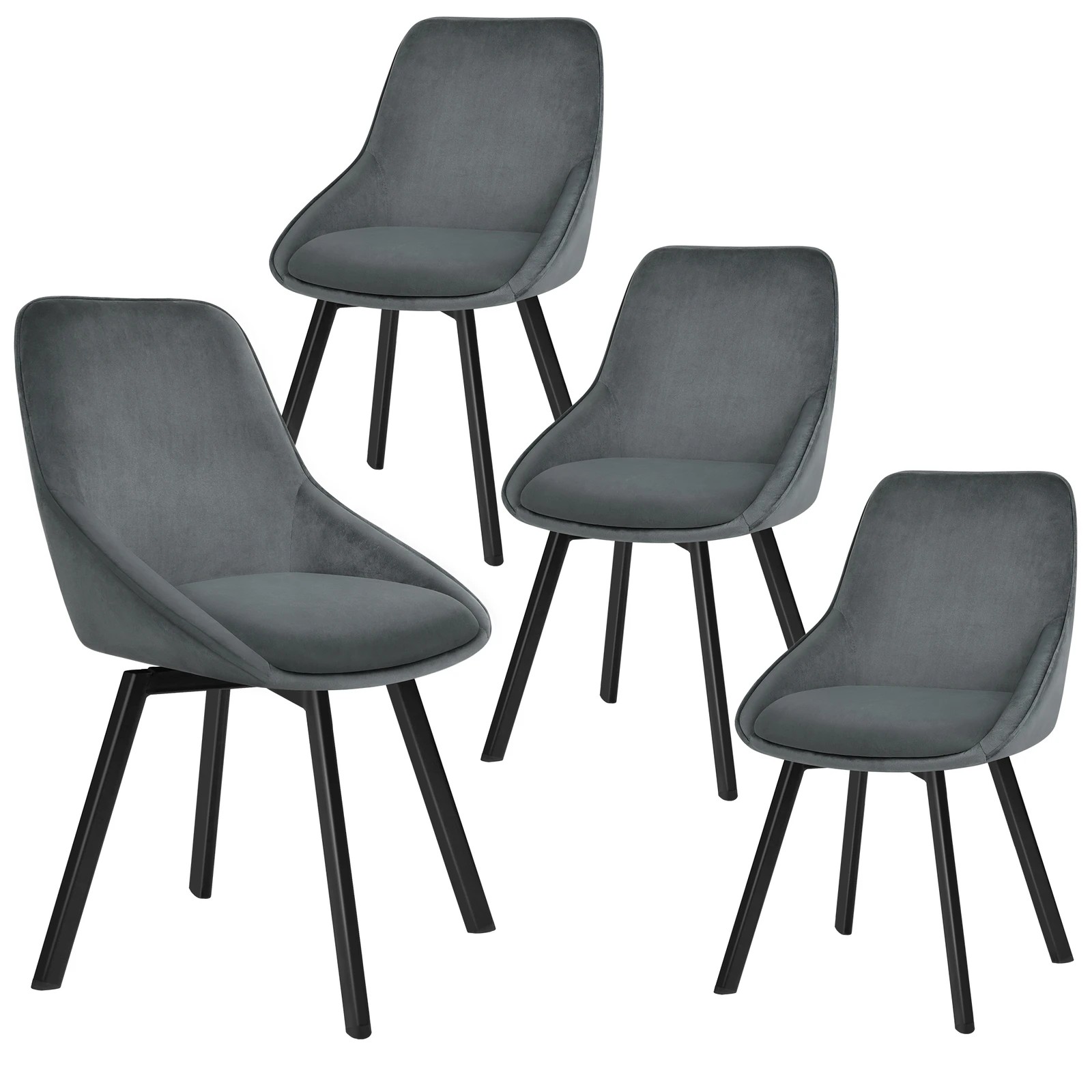 1 Alfordson 4x Dining Chairs Accent Kitchen Swivel Lounge Padded Seat Velvet - Grey, 1 of 8