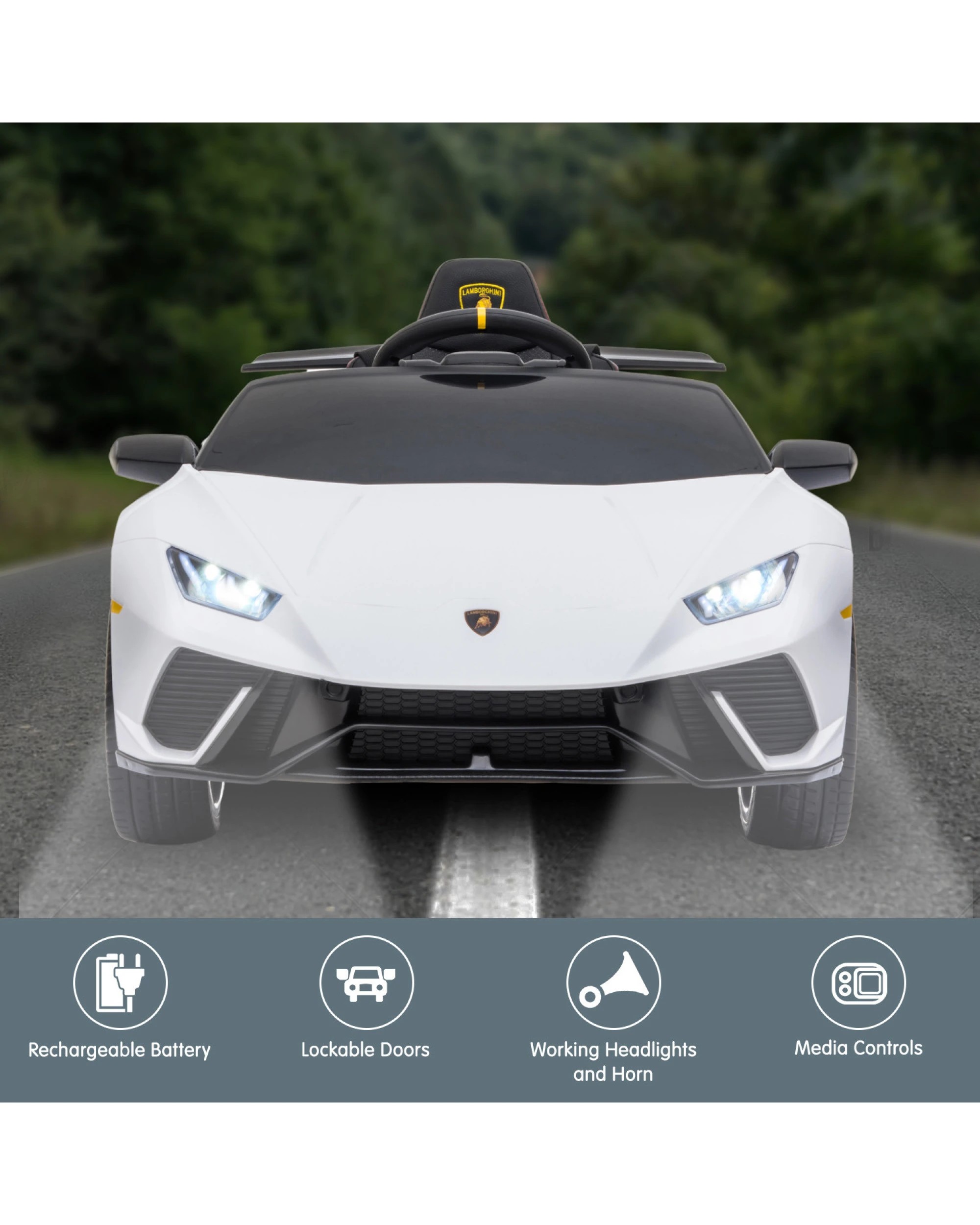 2 Kahuna Lamborghini Performante Kids Electric Ride On Car - White, 2 of 9