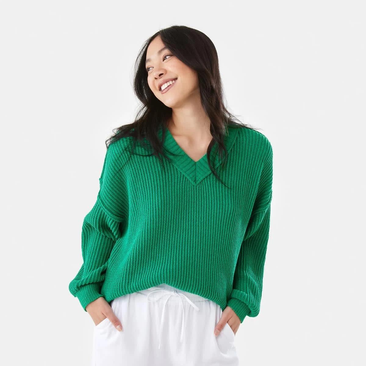 1 Chenille V-Neck Jumper SIMPLY GREEN, 1 of 9