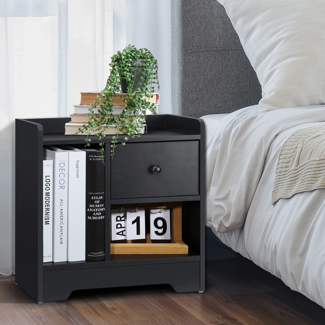 10 Oikiture Bedside Tables Set of 2 Side Table Nightstand Storage Shelf - Black, 10 of 10