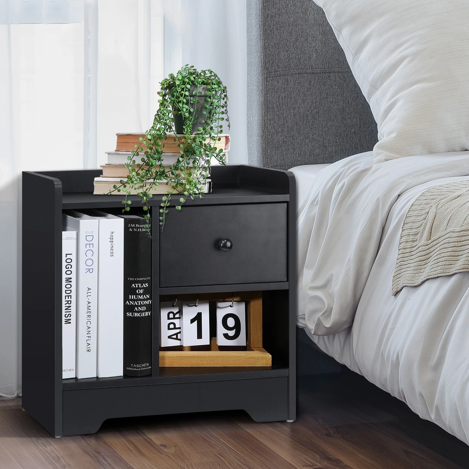 10 Oikiture Bedside Tables Set of 2 Side Table Nightstand Storage Shelf - Black, 10 of 10