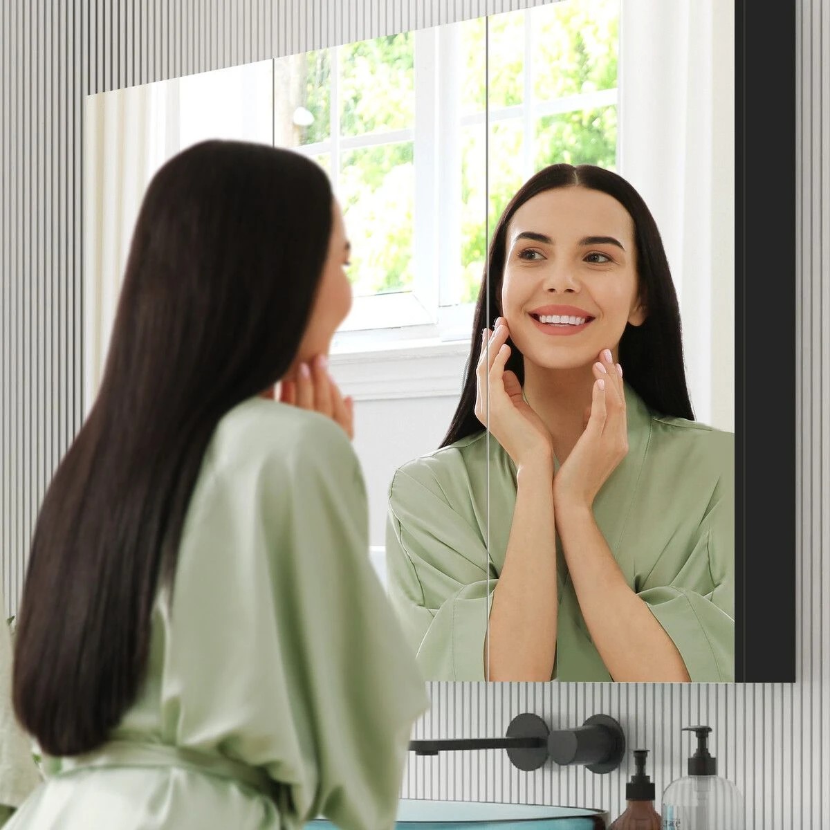 3 LUXSUITE Bathroom Mirror Cabinet Vanity Medicine Shaving Storage Organiser Wall Cupboard Bath Toilet Shower Shelves, 3 of 8