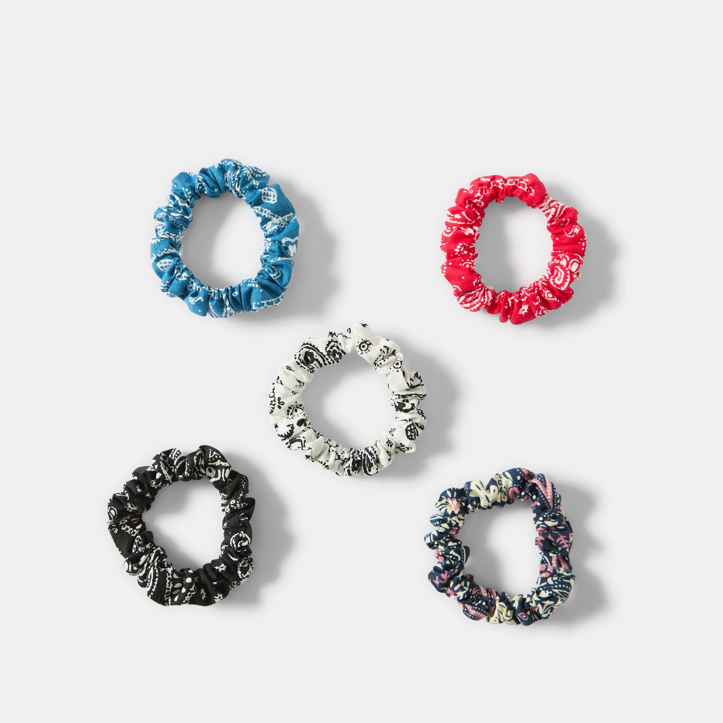 1 5 Pack Bandana Print Mini Hair Scrunchies, 1 of 5