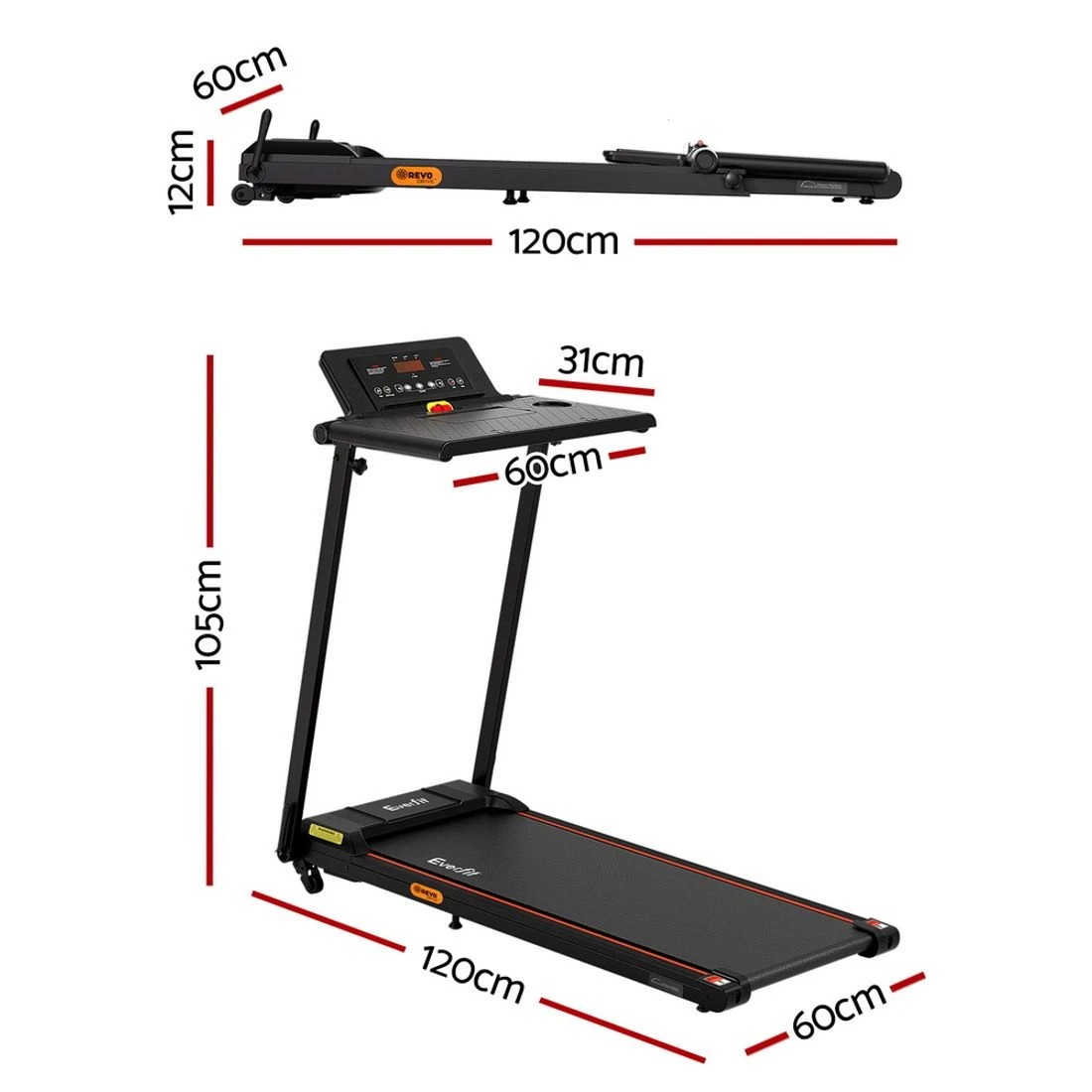 2 Everfit Treadmill Electric Walking Pad Foldable Incline for Home Office Gym - Black, 2 of 2