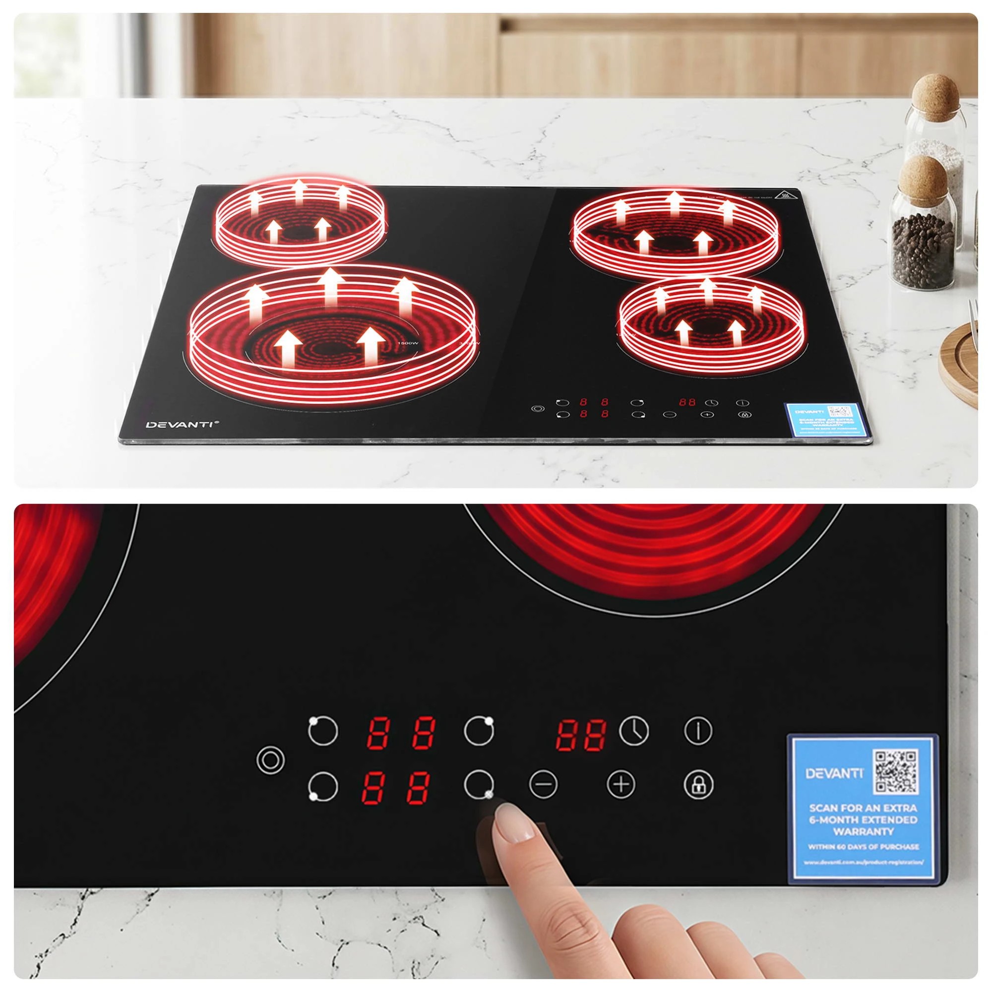4 Devanti Electric Ceramic Cooktop Dual Zone Touch Control Black - Black, 4 of 8