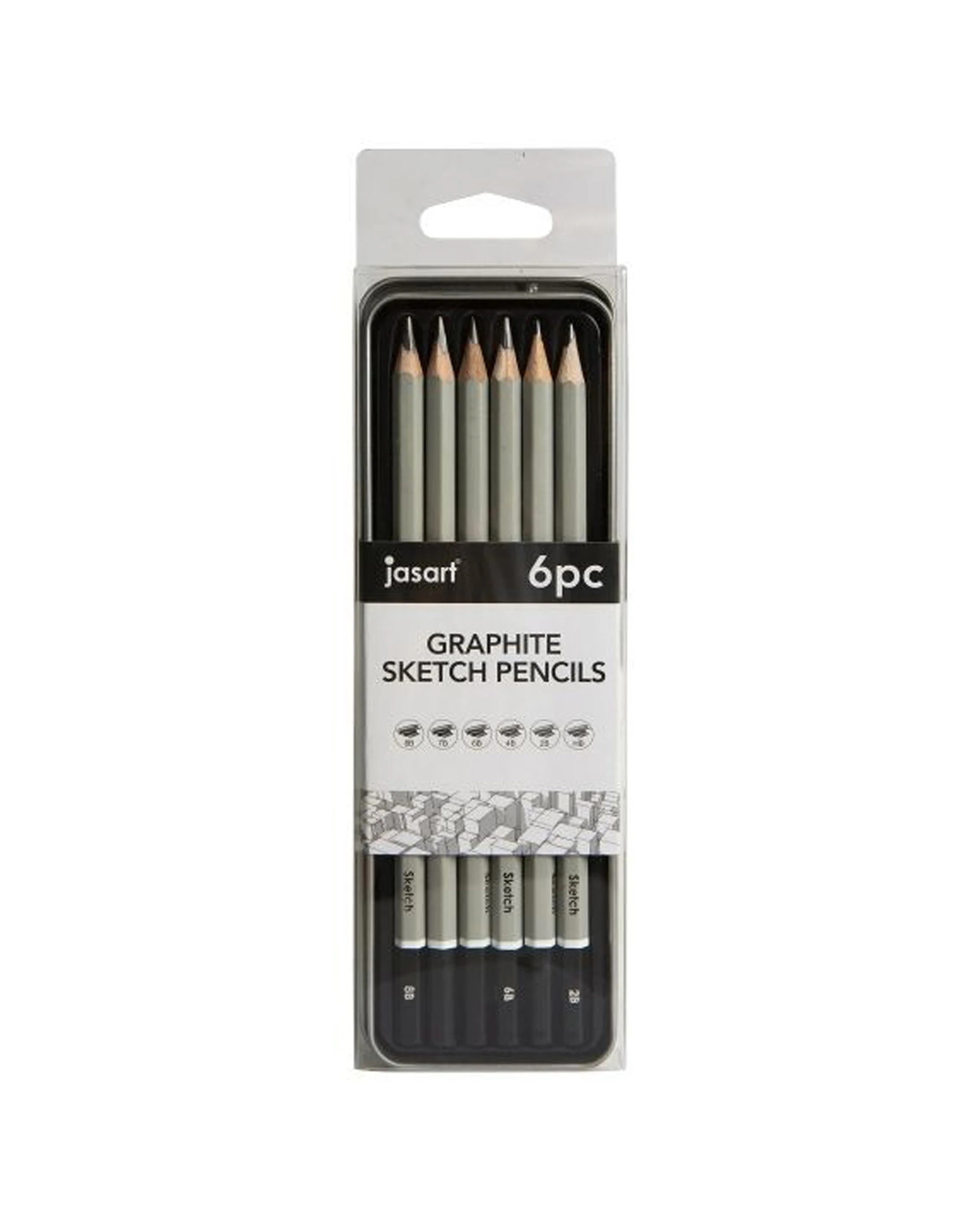 1 Jasart 6pc Studio Graphite Sketch Pencil Tin Set - Grey, 1 of 3