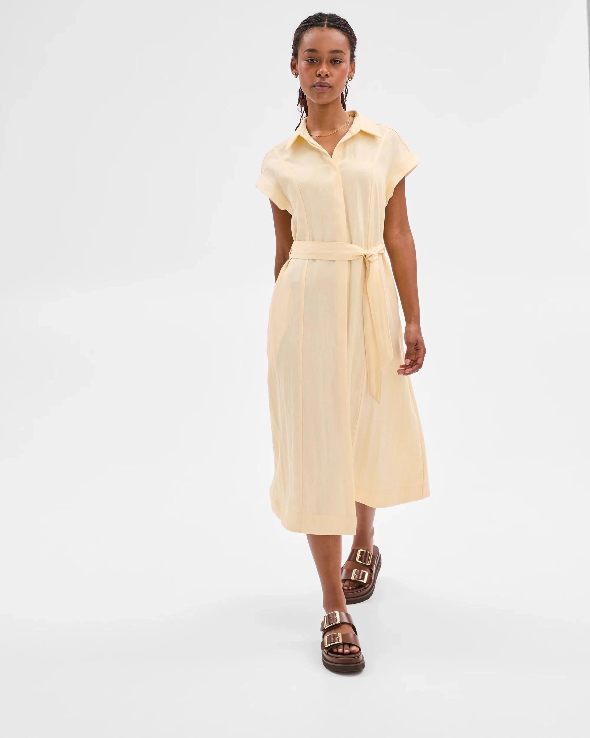 1 Target Petites Petites Midi Shirt Dress SOFT BUTTER, 1 of 6