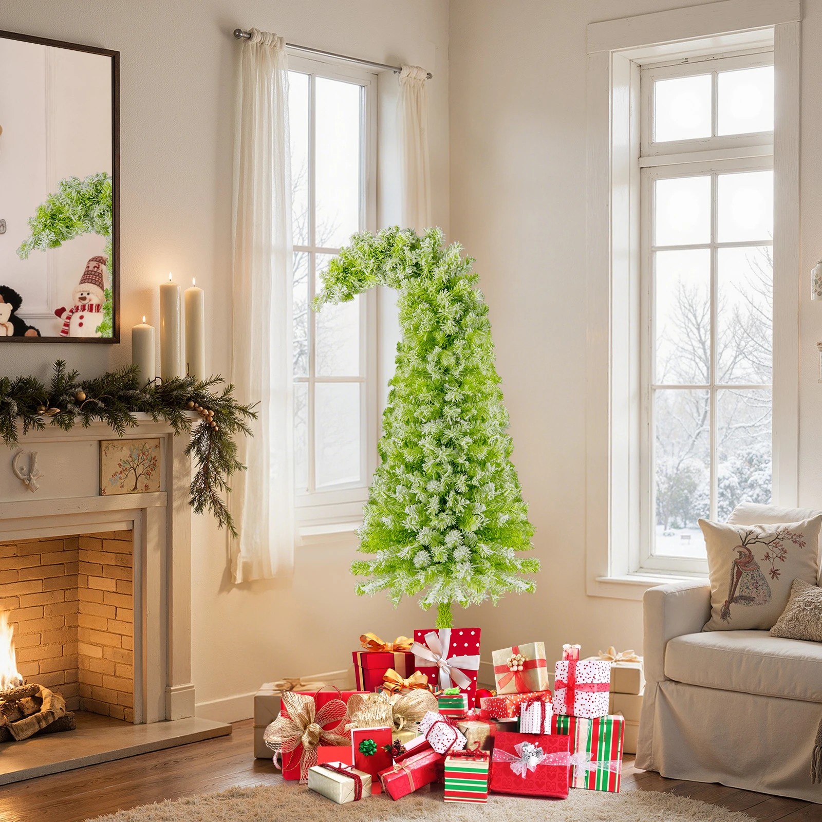 3 Costway 1.8M Pre-Lit Christmas Tree Bendable Top Whimsical Artificial Xmas Tree w/120 LEDs, 3 of 6