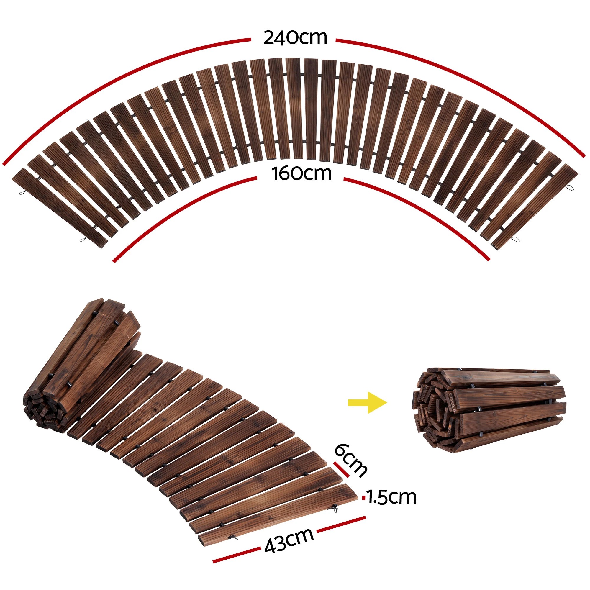 2 Gardeon 8FT Wooden Garden Pathway Roll-Out Curved Walkway Outdoor Backyard - Charcoal, 2 of 7