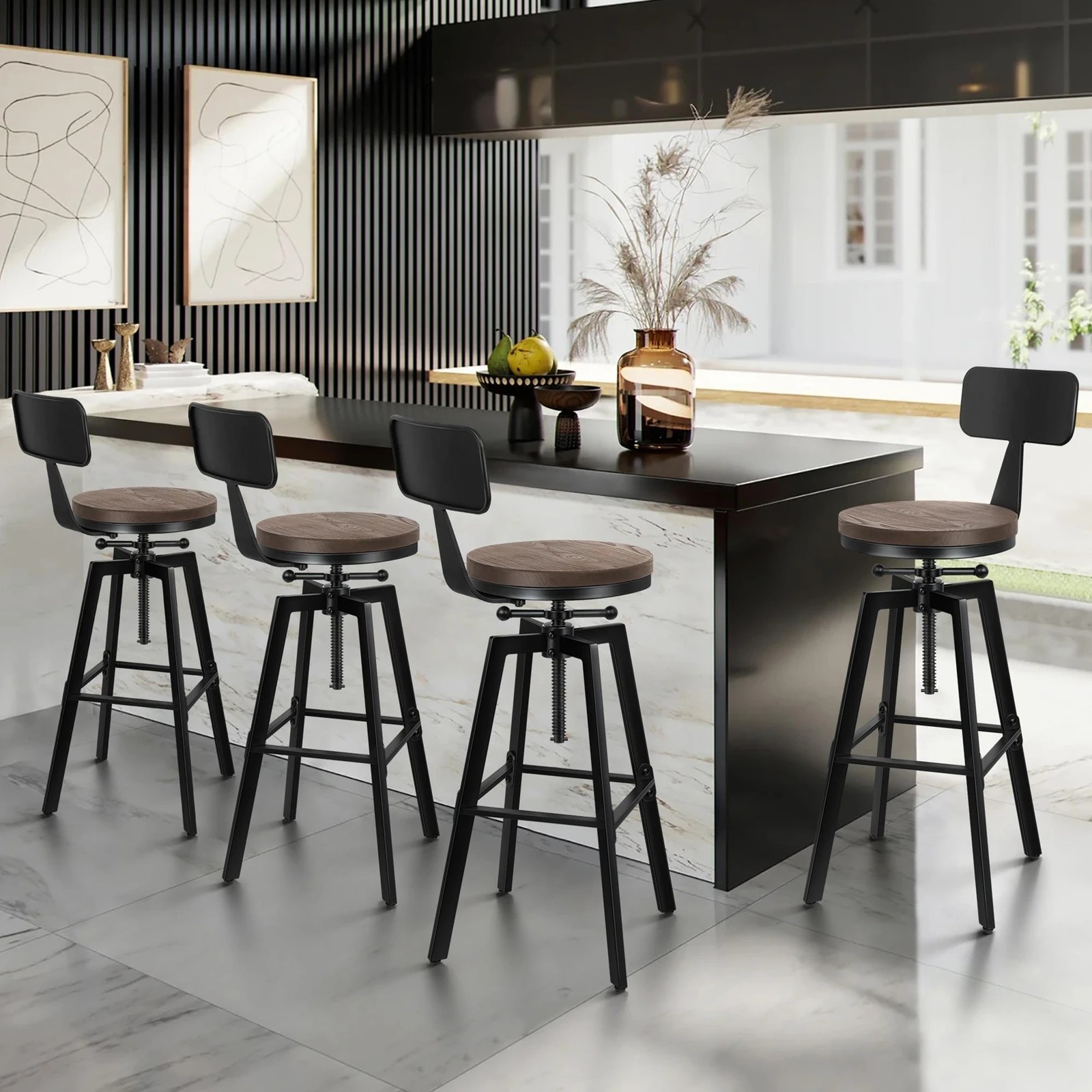 8 Alfordson 4x Bar Stool Retro Kitchen Vintage Chair Industrial Backrest Ezra - Black, 8 of 10