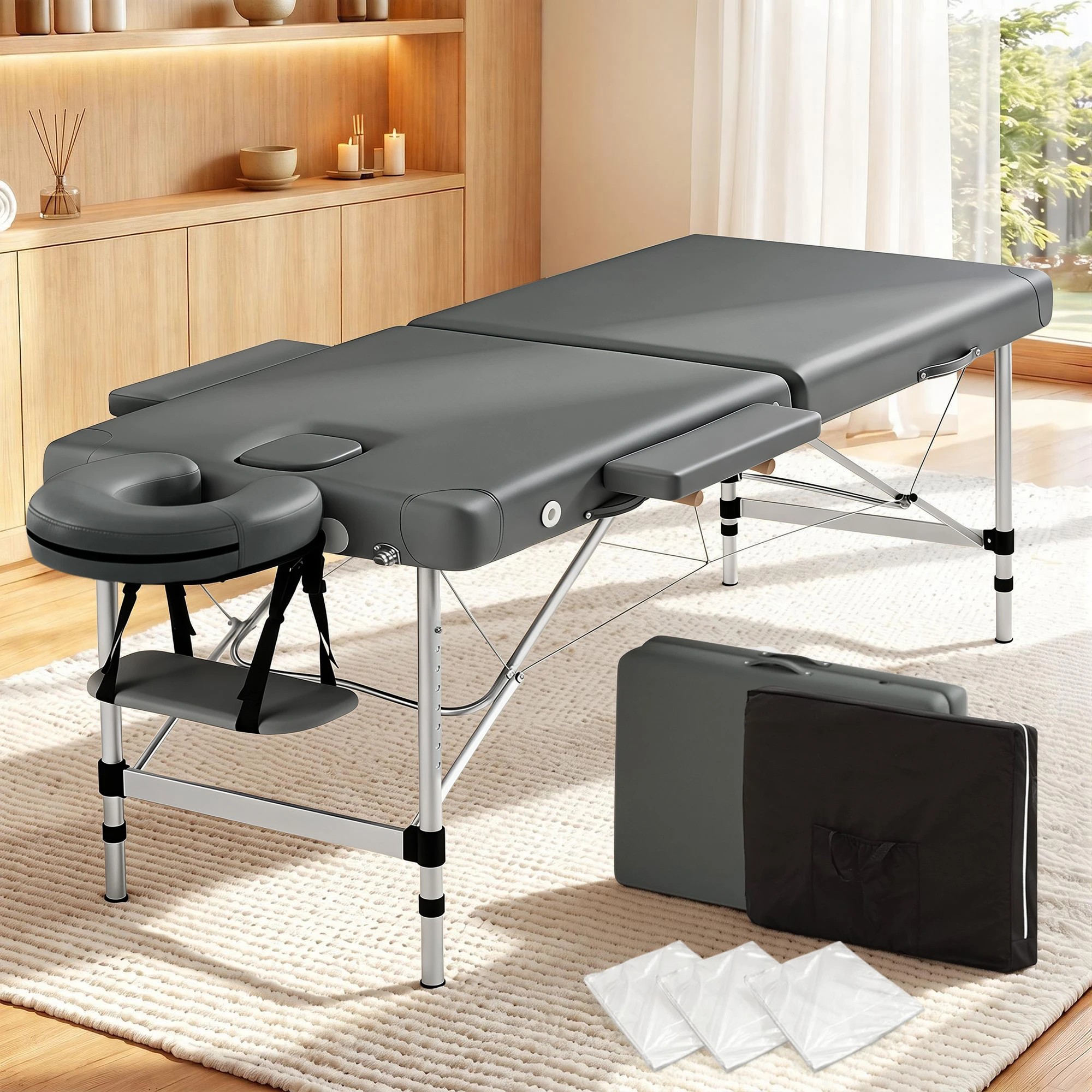 10 Zenses Massage Table 55cm Portable 2 Fold Aluminium Beauty Bed - Grey, 10 of 10