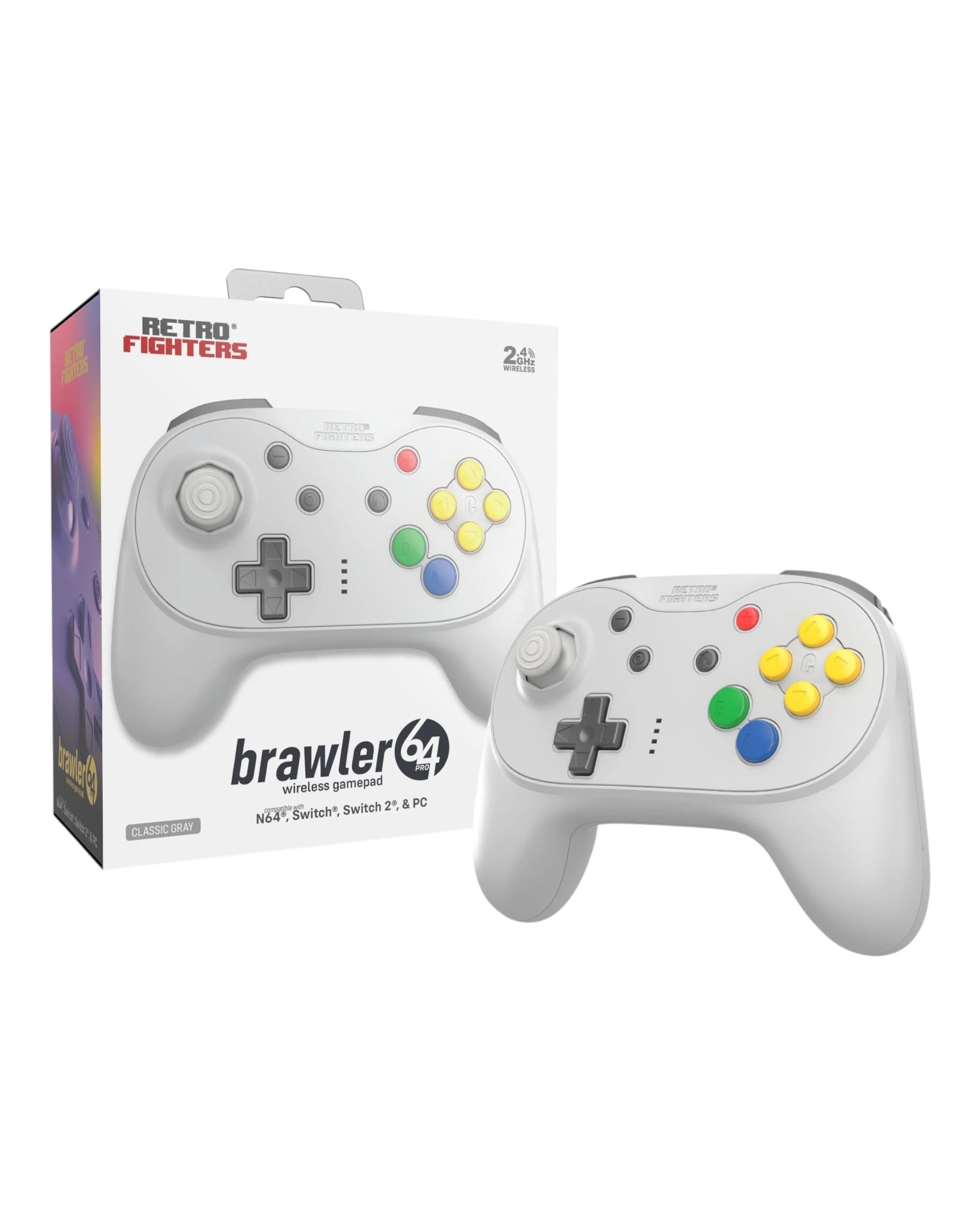 1 Retro Fighters Brawler64 Pro Wireless Controller for N64, Switch, Switch 2 and PC - Classic Gray, 1 of 10