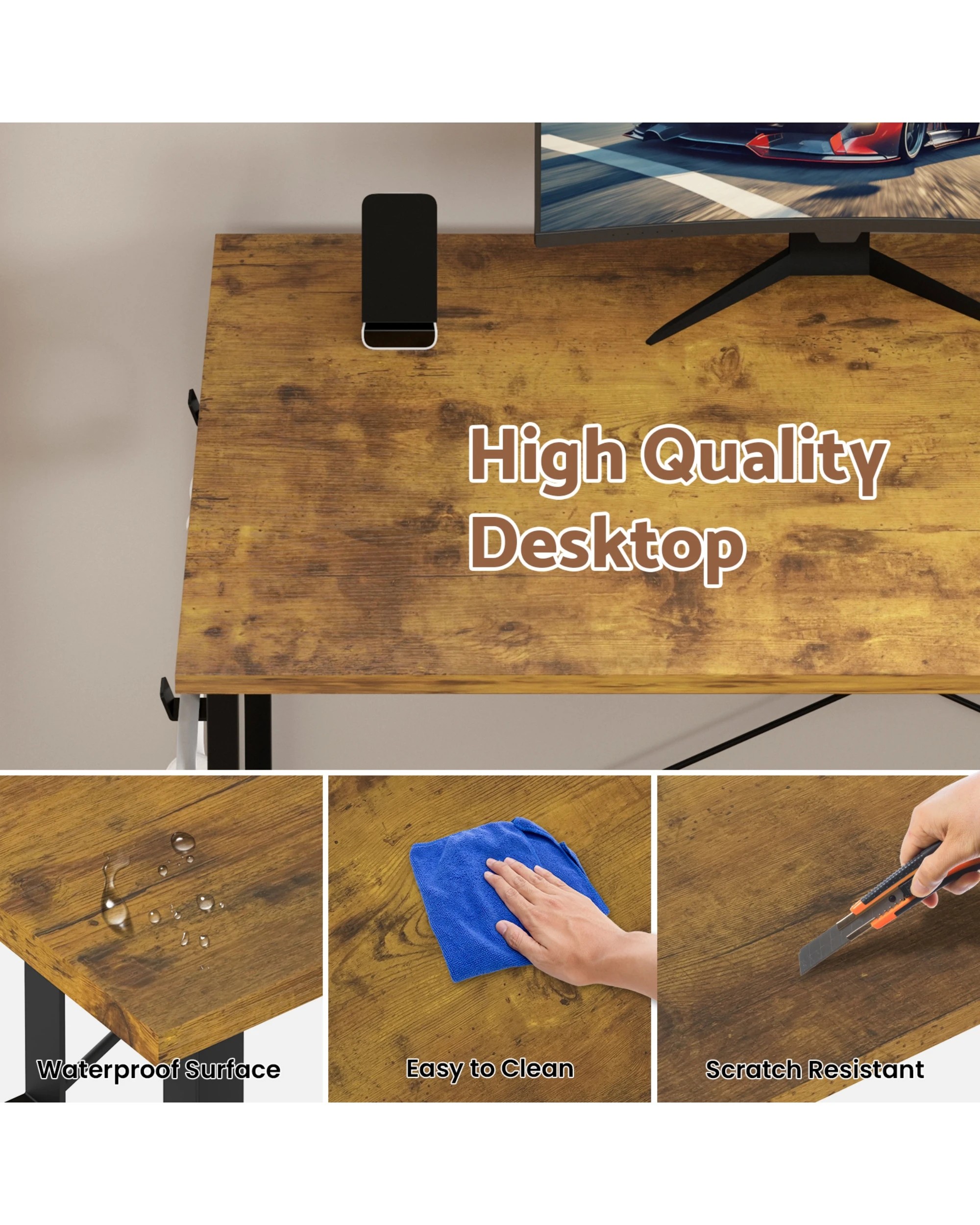 3 Advwin 110cm L Shaped Computer Desk With Reversible Storage Shelves Corner Desk  Walnut, 3 of 9