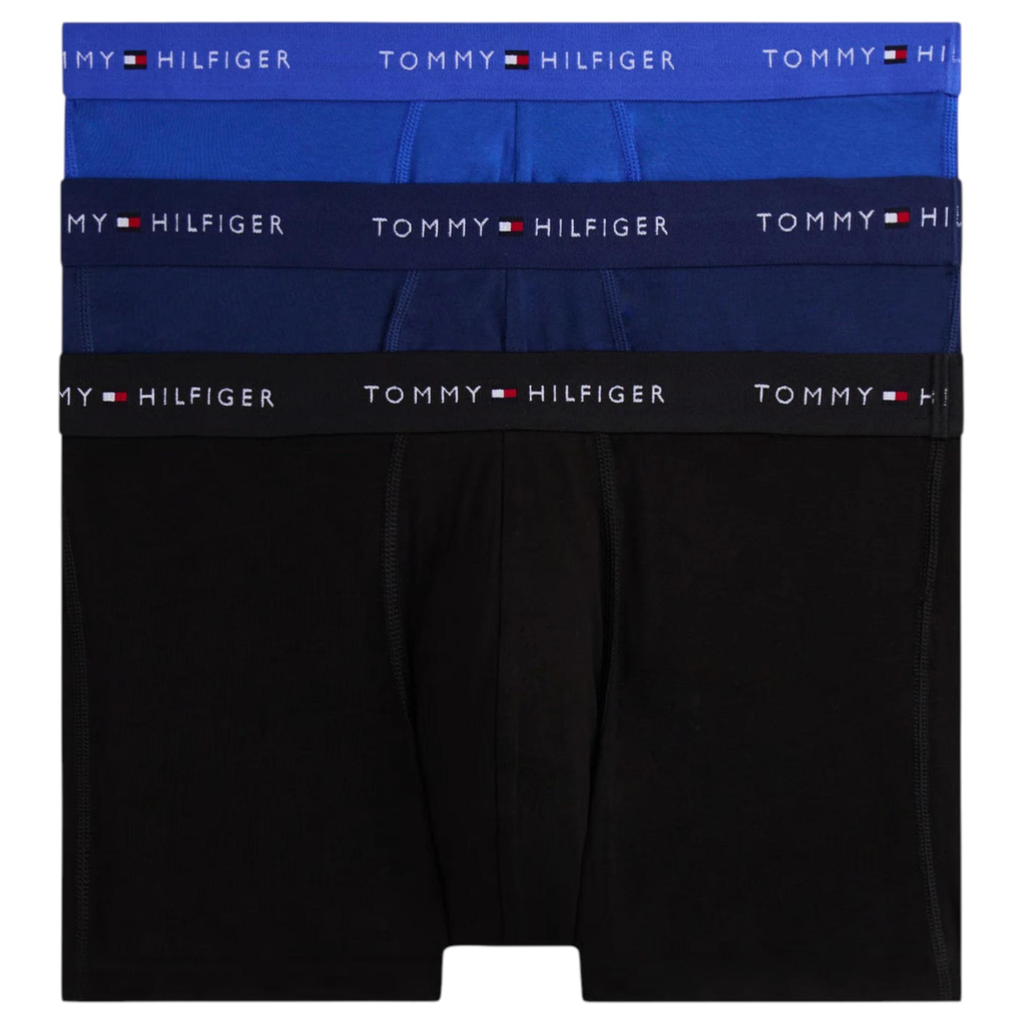 1 Tommy Hilfiger 3 Pack Mens Signature Cotton Boxer Trunks Undies BLUE/NAVY/BLACK, 1 of 6