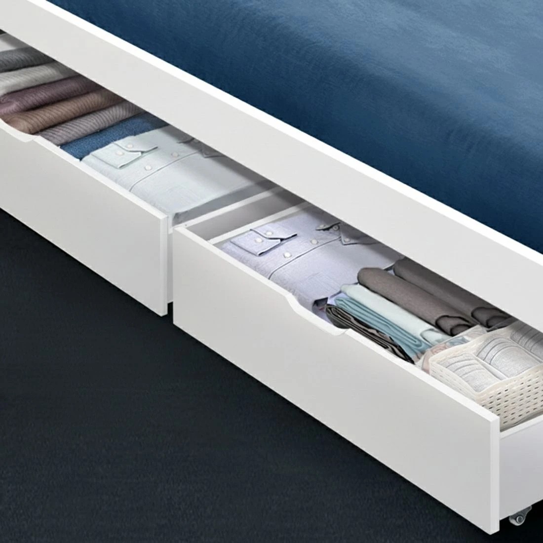 7 Artiss 2x Bed Frame Storage Drawers Trundle - White, 7 of 8