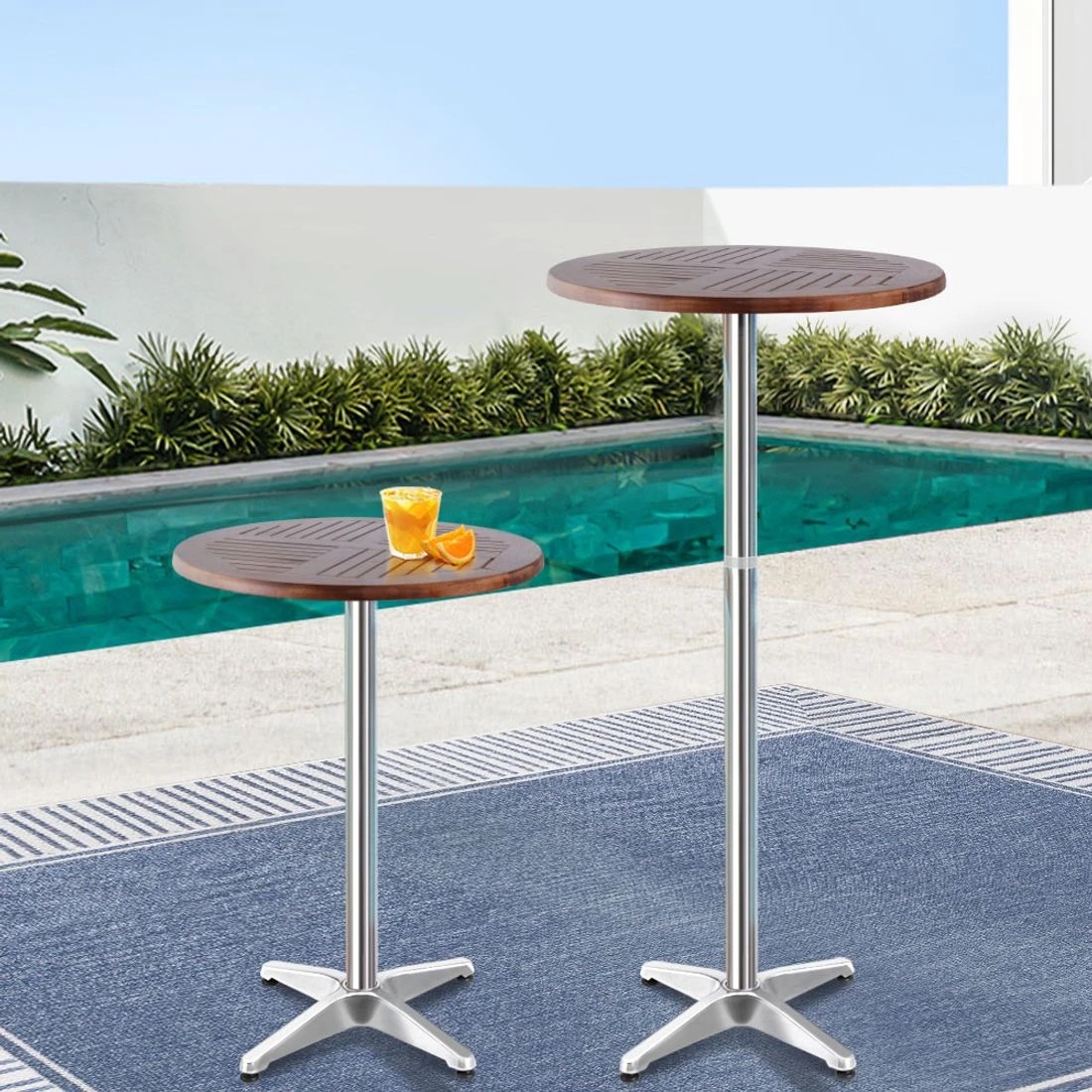 3 Gardeon Outdoor Bar Table Wooden Round Top Adjustable 70cm 110cm Aluminium Pole Sturdy Stable Durable - brown, 3 of 6