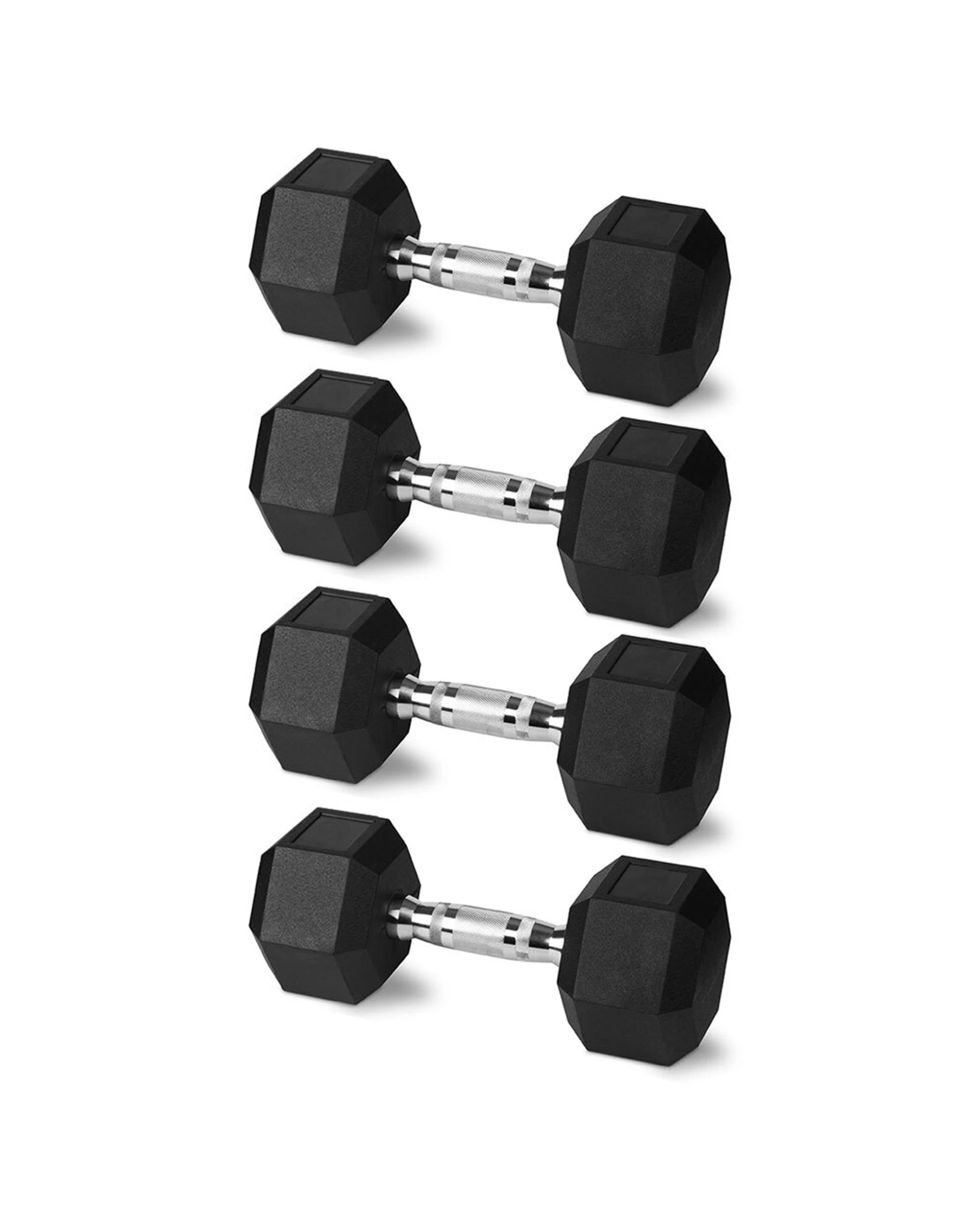 1 BodyWorx 4PK Rubber Hex Dumbbell 1kg Chromed Grip Home Gym Workout Set Anti-Roll - Black, 1 of 2