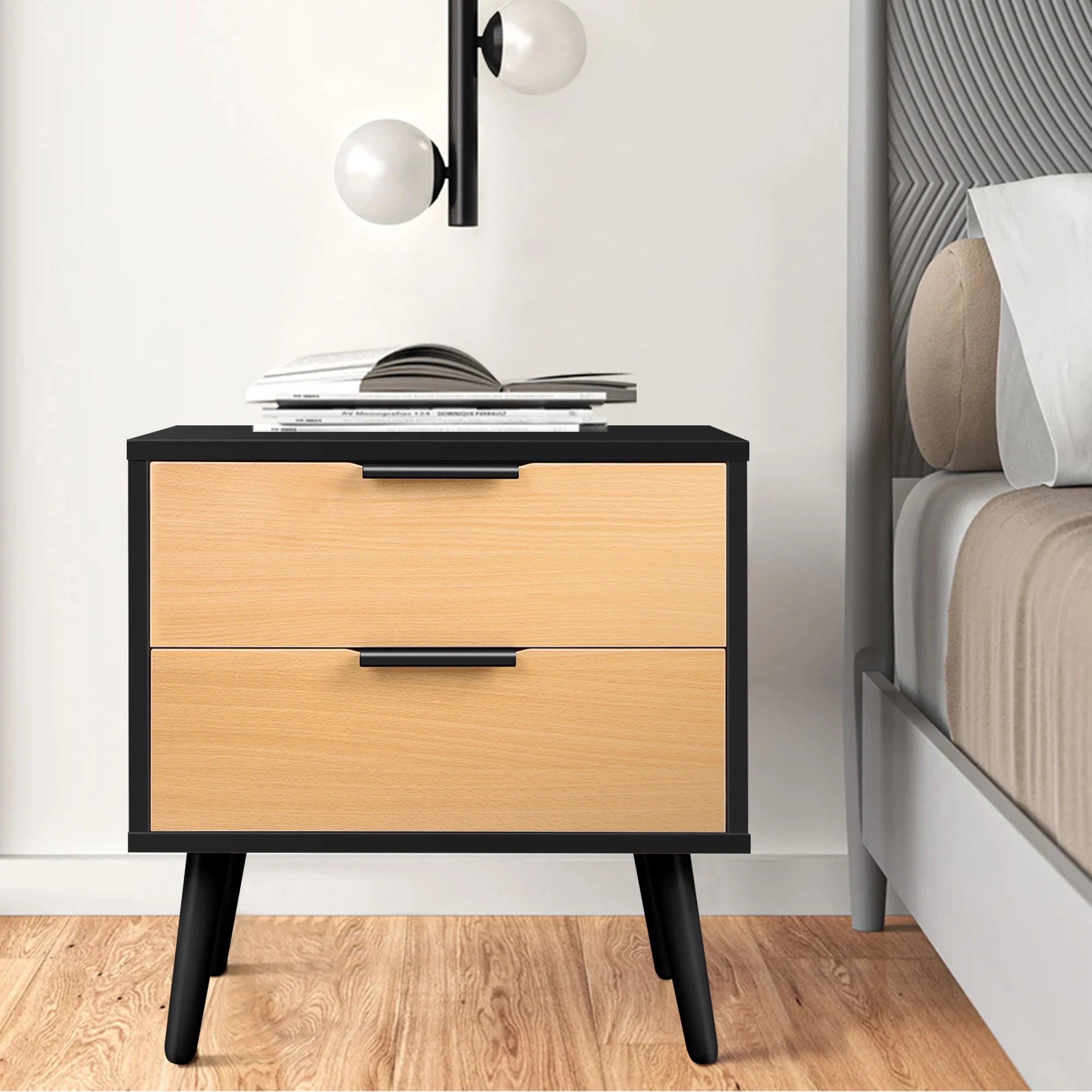 8 Alfordson Bedside Table Nightstand Side Storage Cabinet Scandinavian - Black, 8 of 10