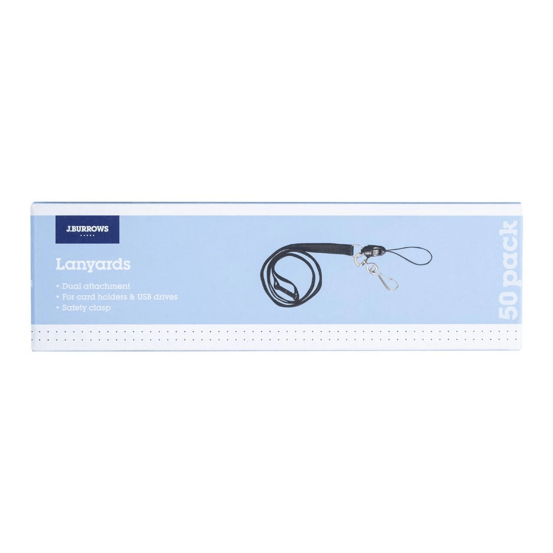 1 J.Burrows Clip and USB Lanyards Black 50 Pack, 1 of 4