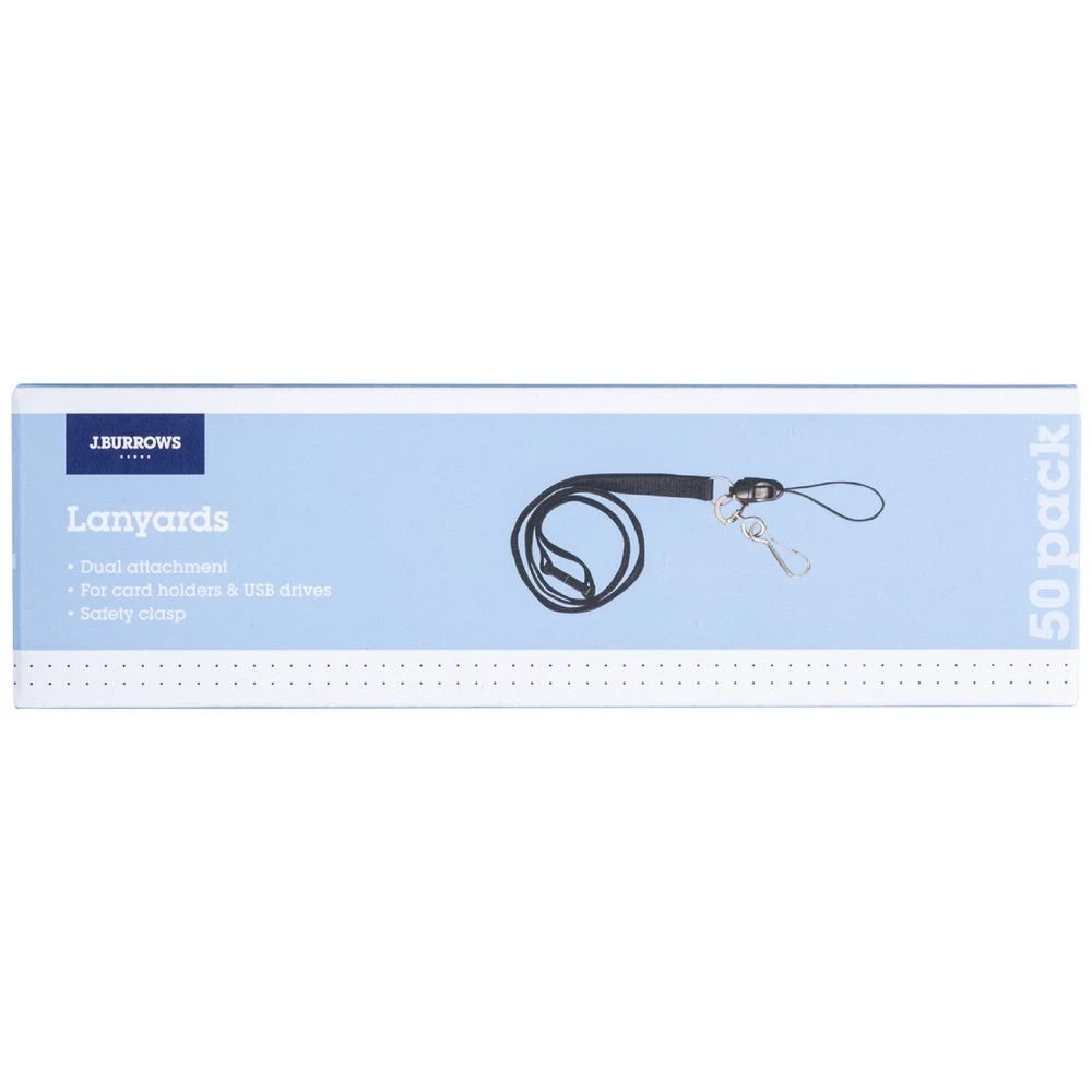 1 J.Burrows Clip and USB Lanyards Black 50 Pack, 1 of 4