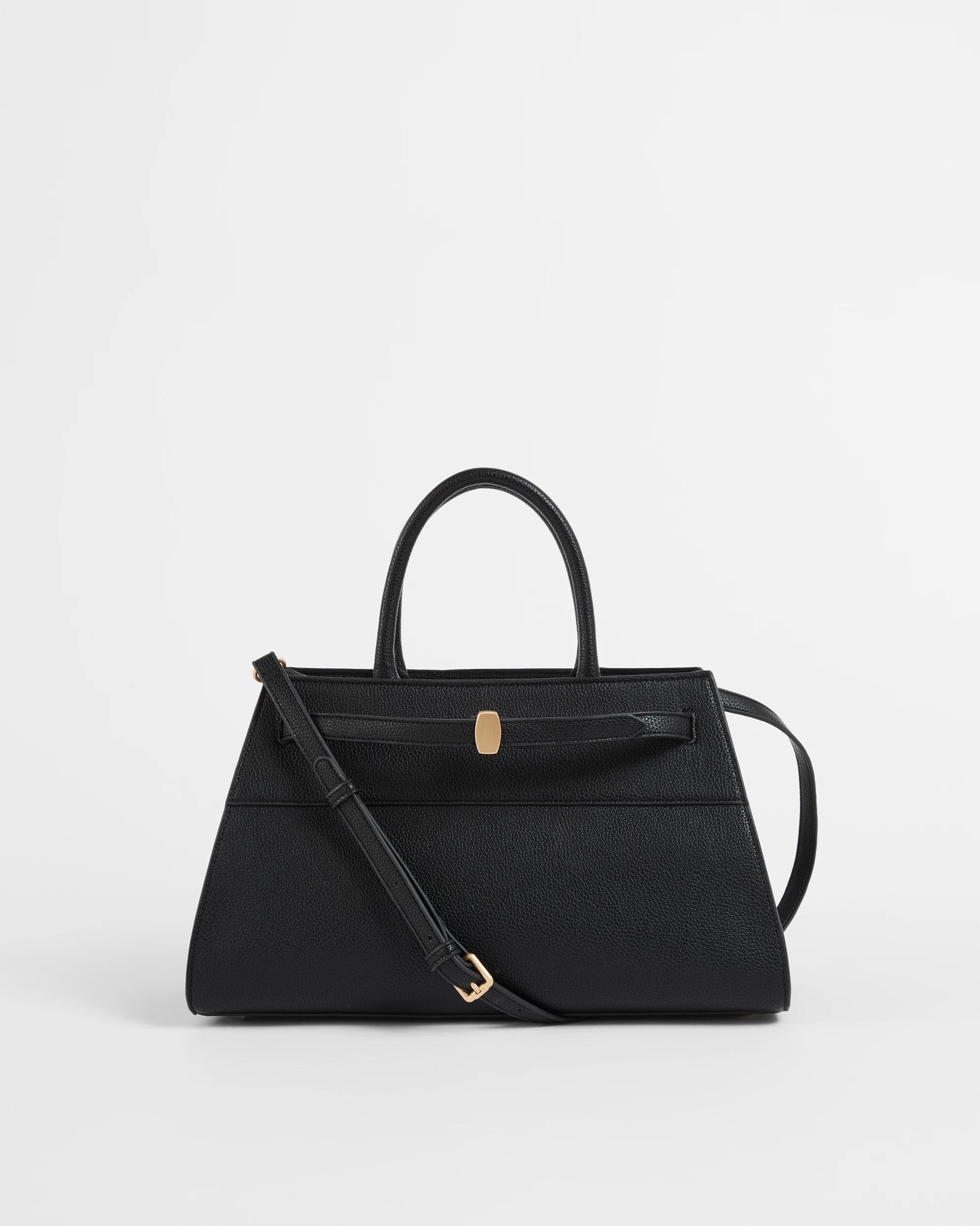 1 Target Woman Belted Top Handle Work Tote Bag BLACK, 1 of 2