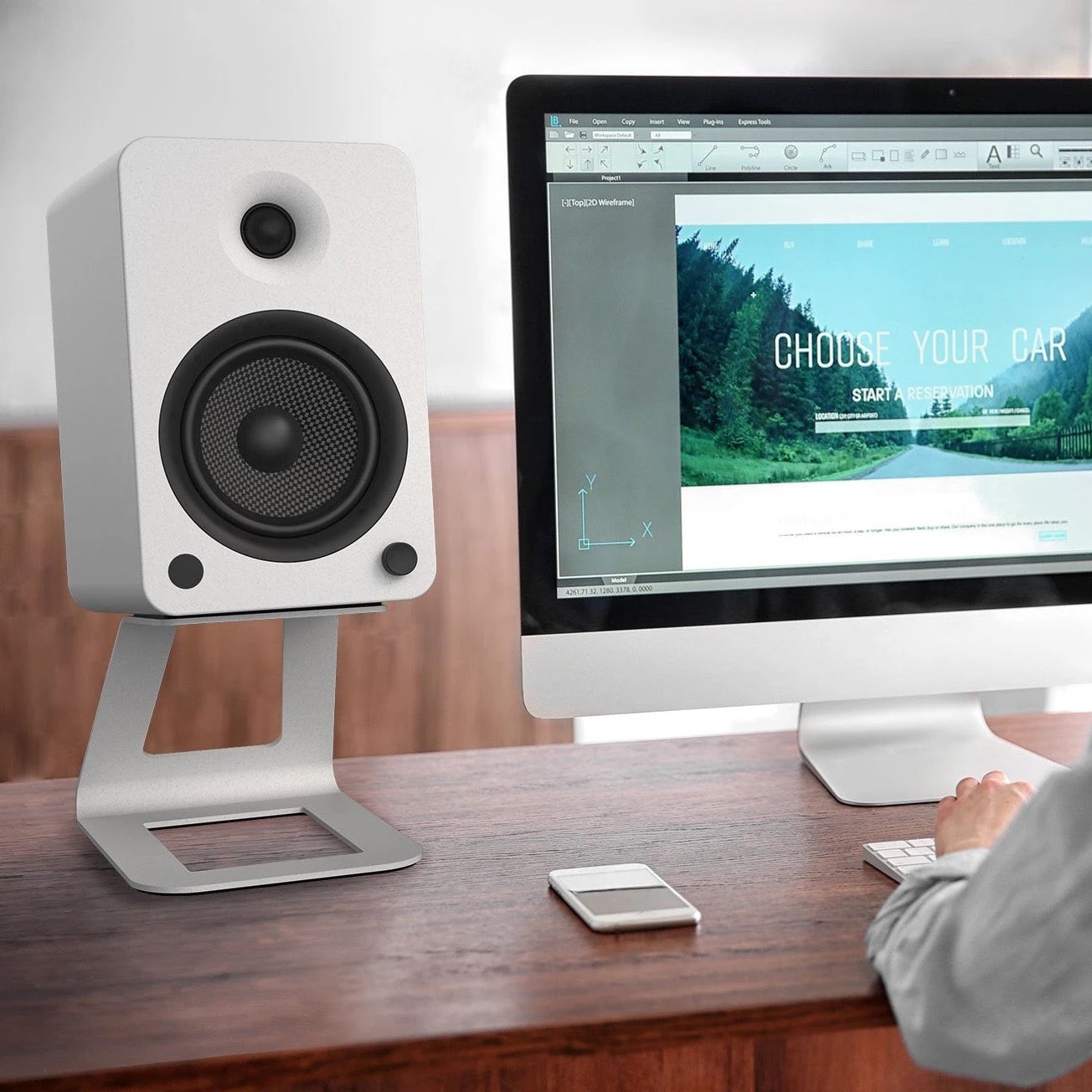 6 Kanto SE6W Elevated Desktop Speaker Stands for Large Speakers - Pair, White - White, 6 of 6
