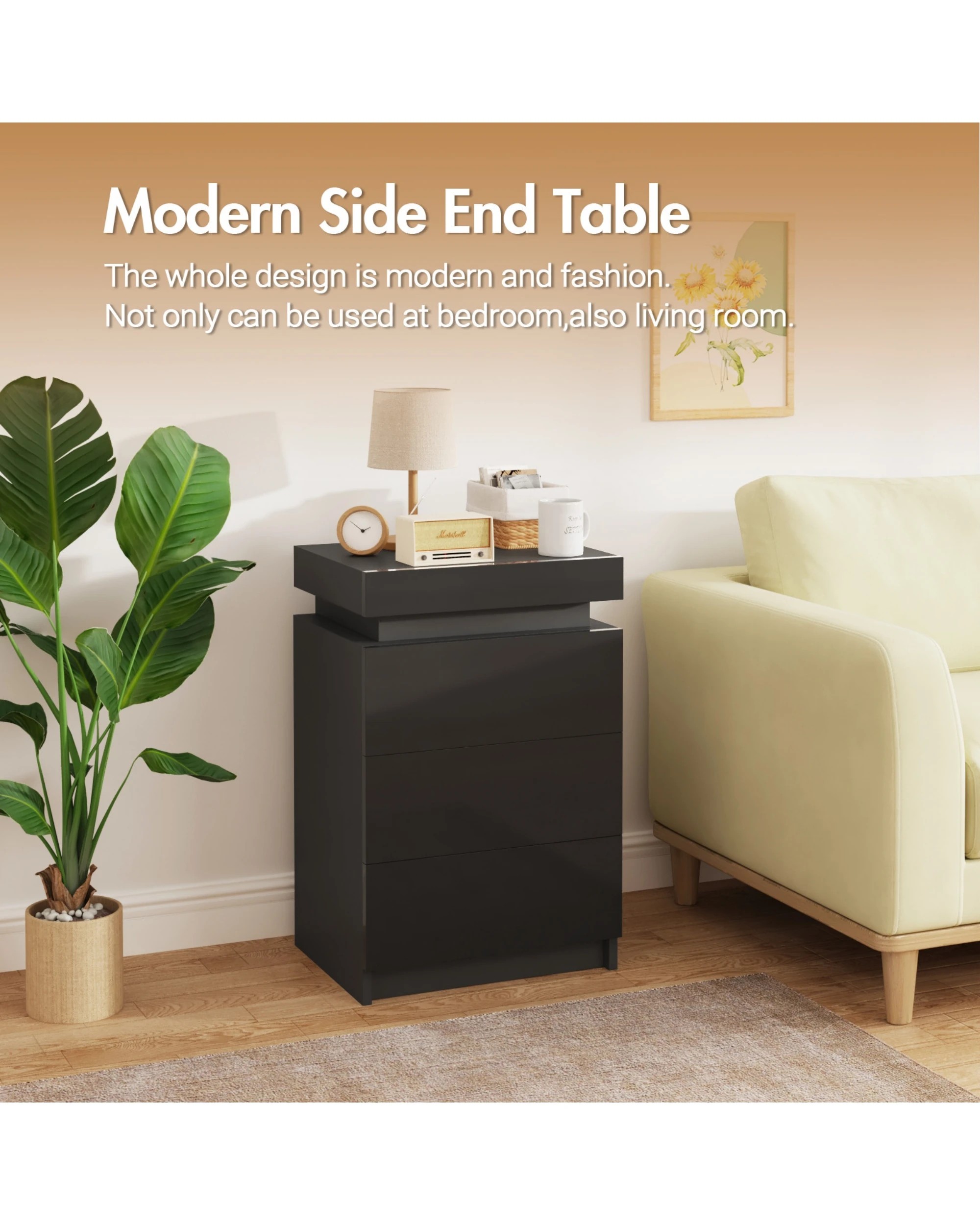 4 Advwin Set of 2 Led Bedside Table Lift Up Storage Nightstand, 4 of 7