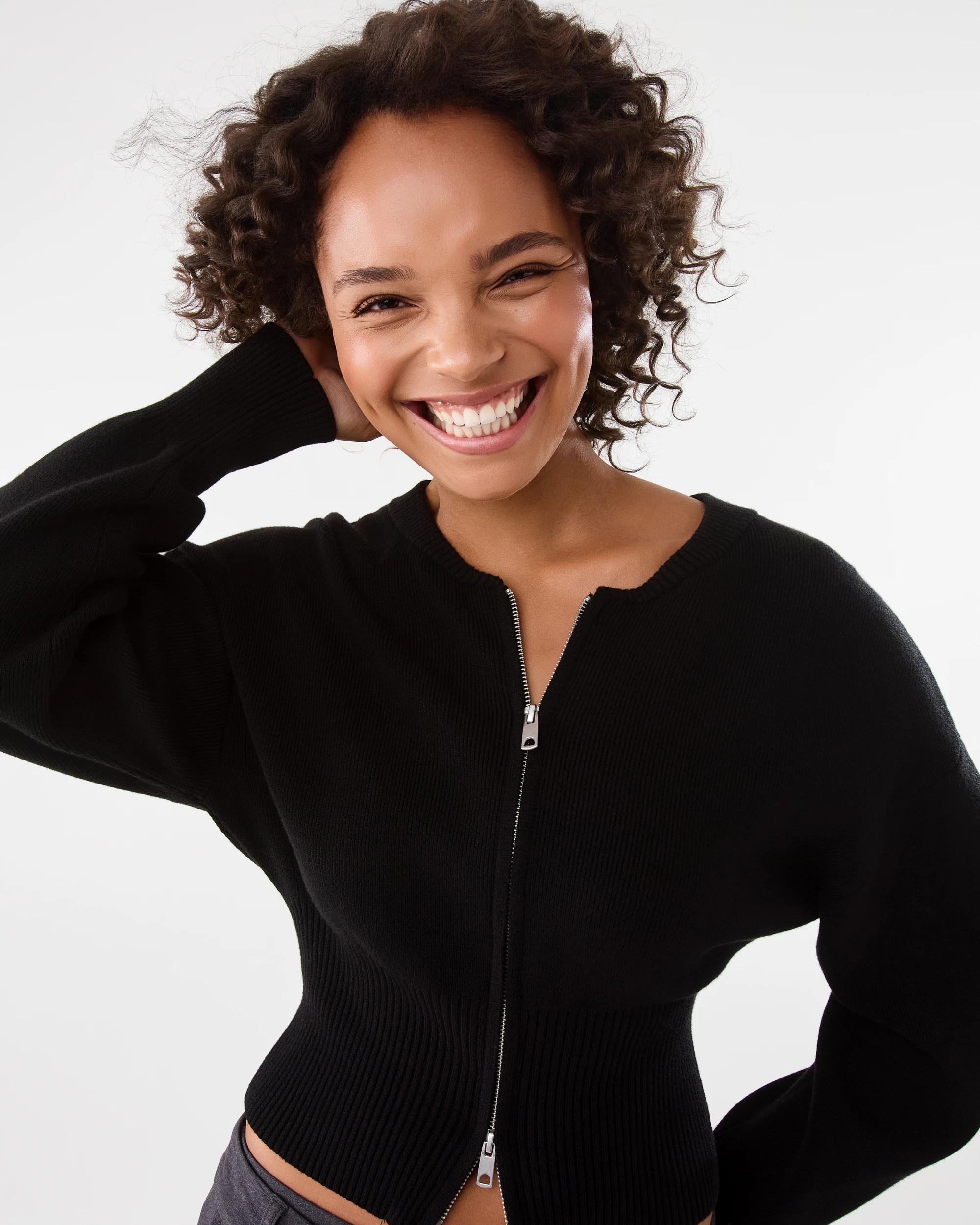 5 Zip Front Knit Cardigan Black, 5 of 8