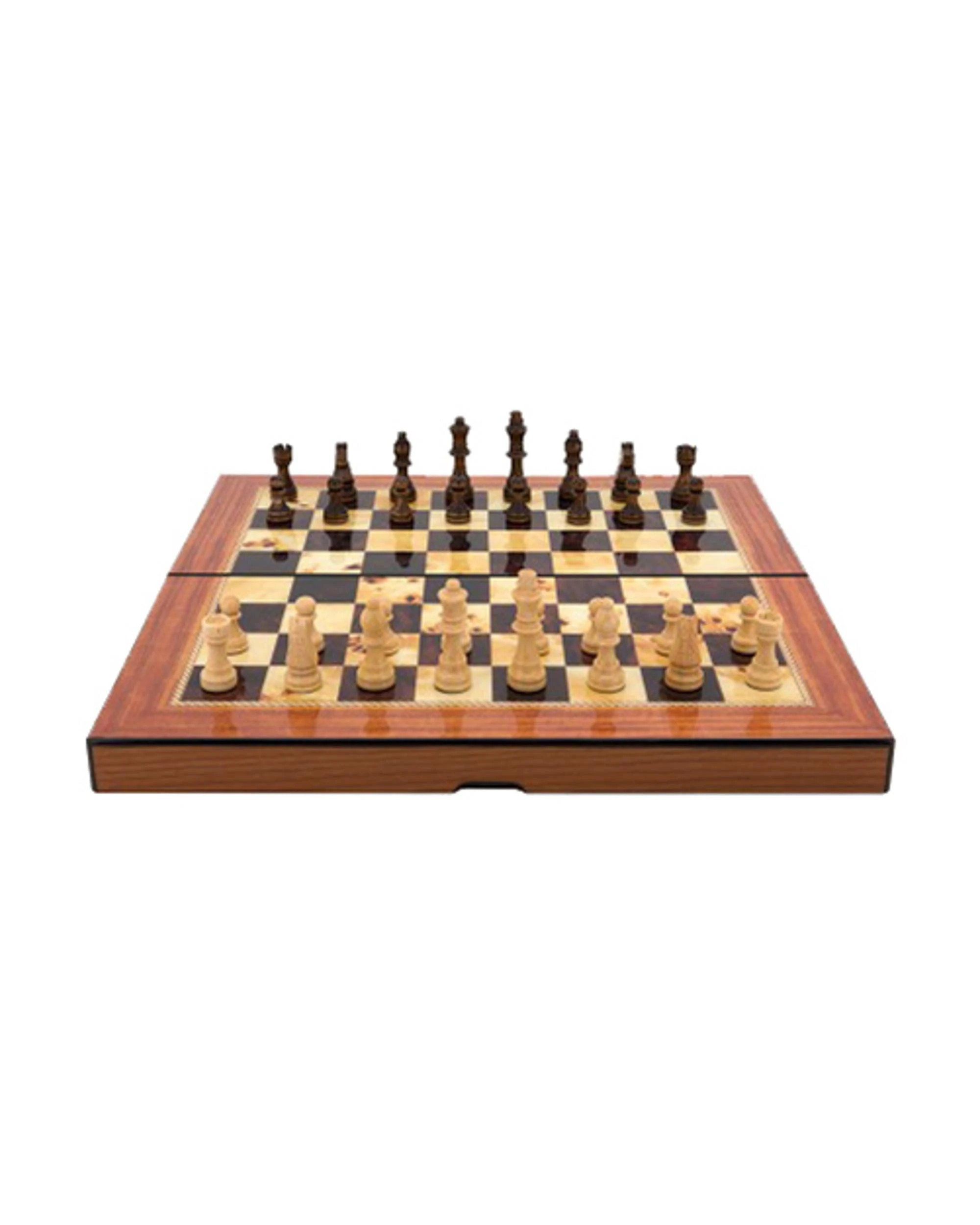 1 Dal Rossi 16 inch Walnut Shiny Finish Folding Chess Set, 1 of 3