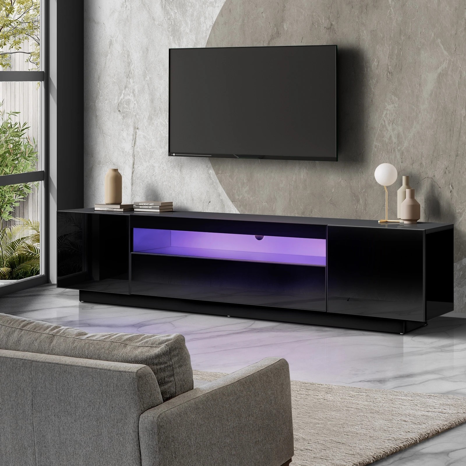 2 Oikiture Entertainment Unit Hight Gloss Rgb Led 180cm
 - Black, 2 of 8