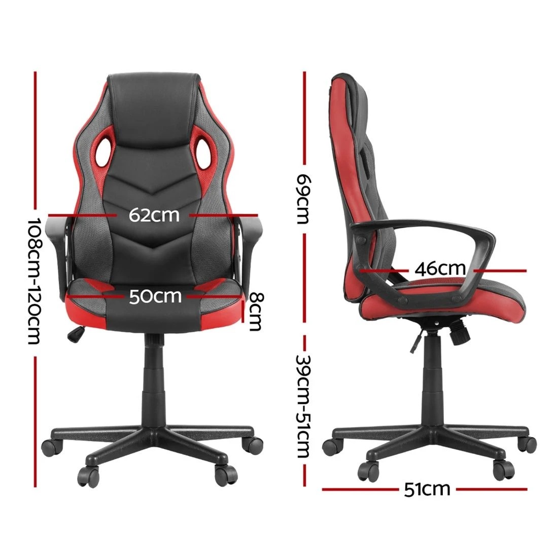 2 Artiss Gaming Office Chair Computer Chairs - Red, 2 of 7