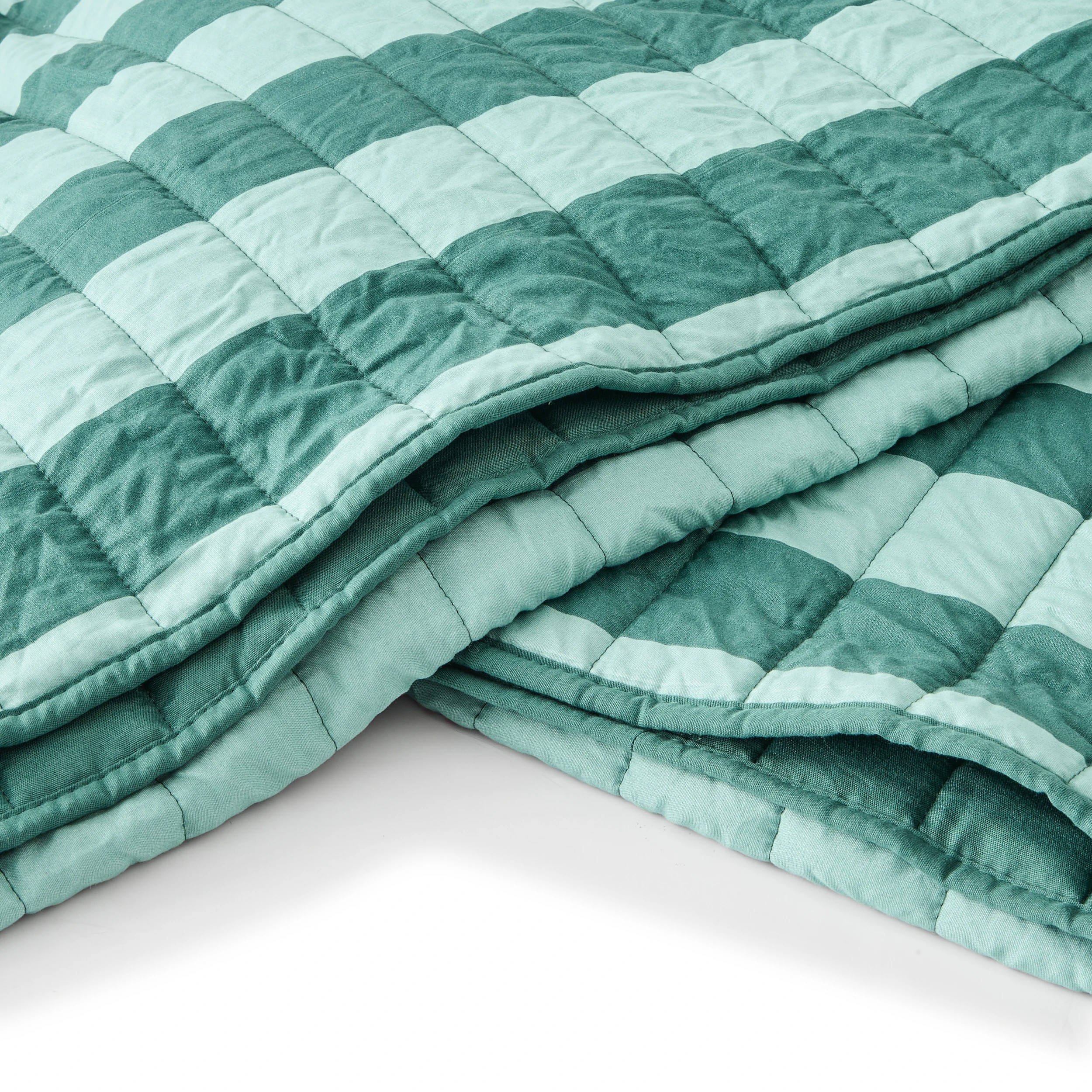 7 Reversible Stripe Coverlet Set - Queen/King Bed, Teal, 7 of 9