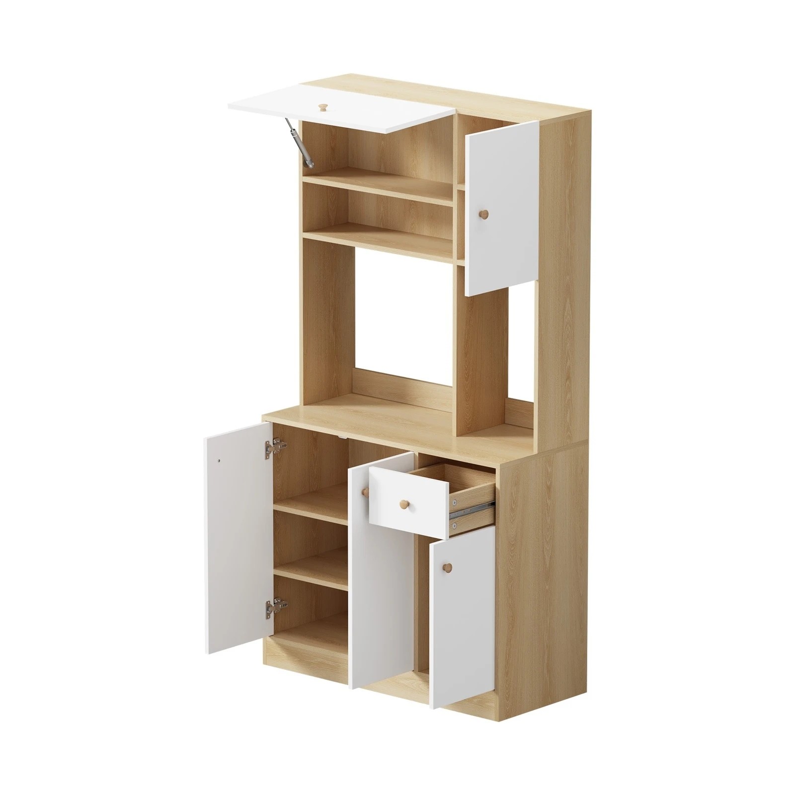 8 Oikiture Buffet Sideboard Storage Cabinet Kitchen Pantry Cupboard - Natural, 8 of 10