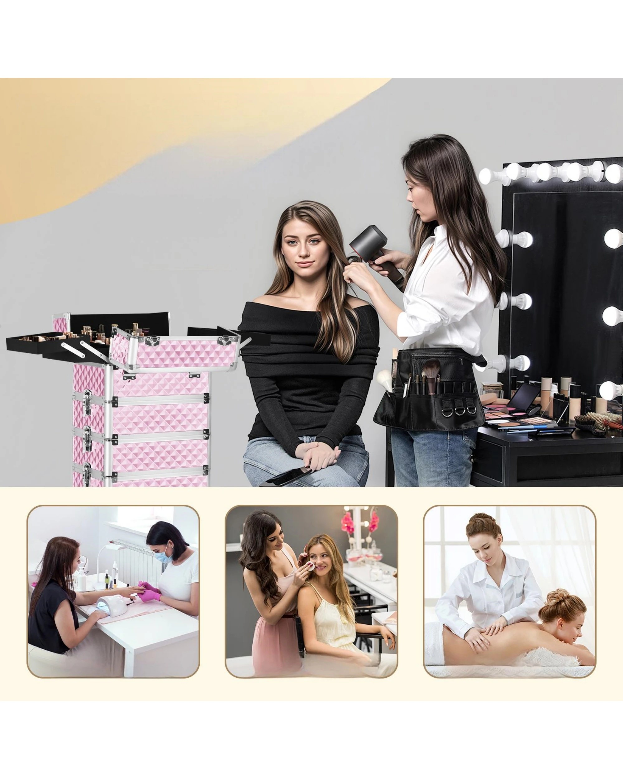 3 Advwin Makeup Trolley Case 4 in 1 Rolling Large Capacity - Pink, 3 of 8