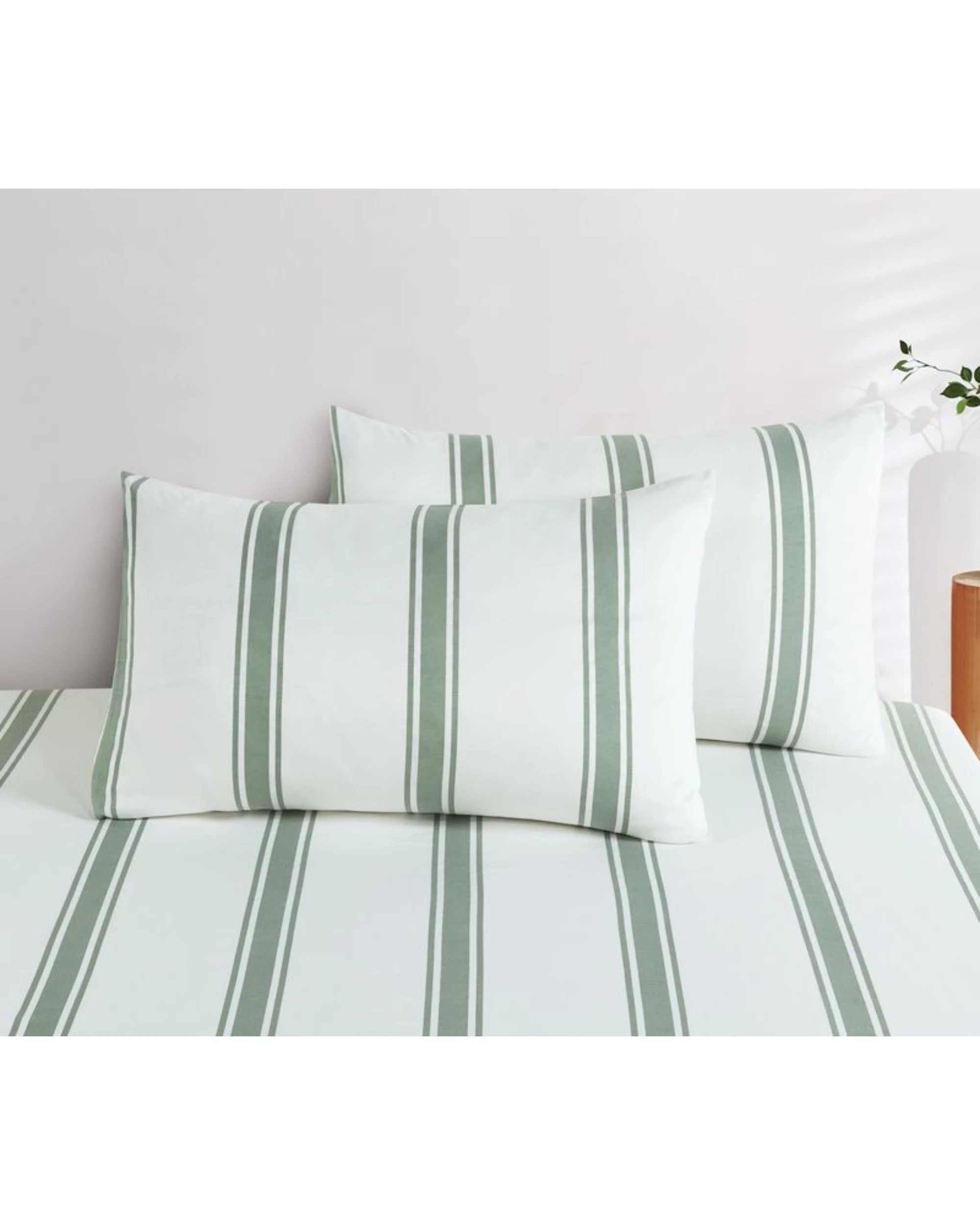2 CleverPolly Yarn-Dyed Washed Microfibre Sheet Set - King Bed - Wide Stripe Sage Green, 2 of 6