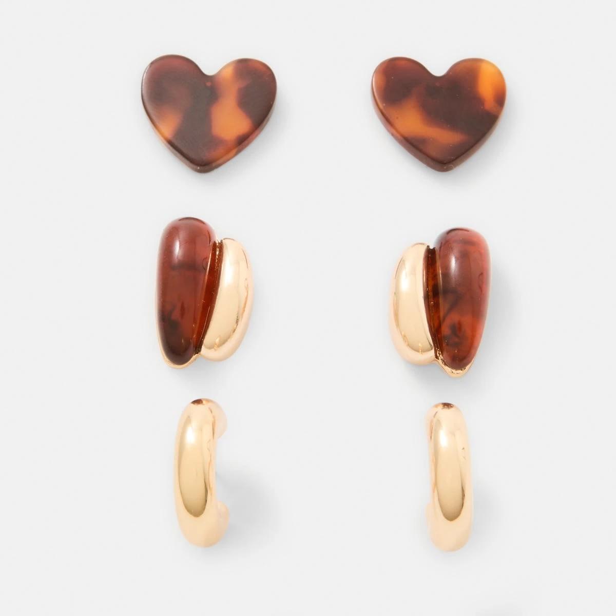 1 3 Pack Tort Earrings - Gold Tone Gold, 1 of 4