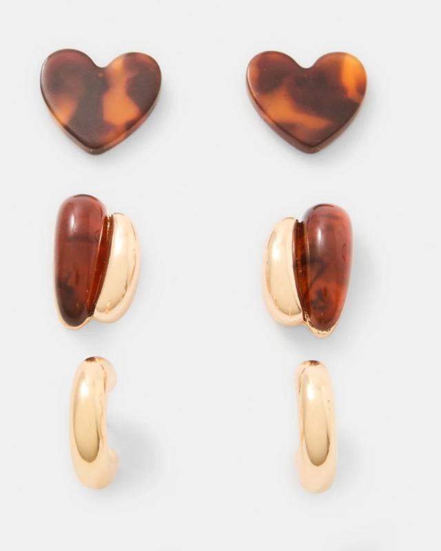 3 Pack Tort Earrings - Gold 