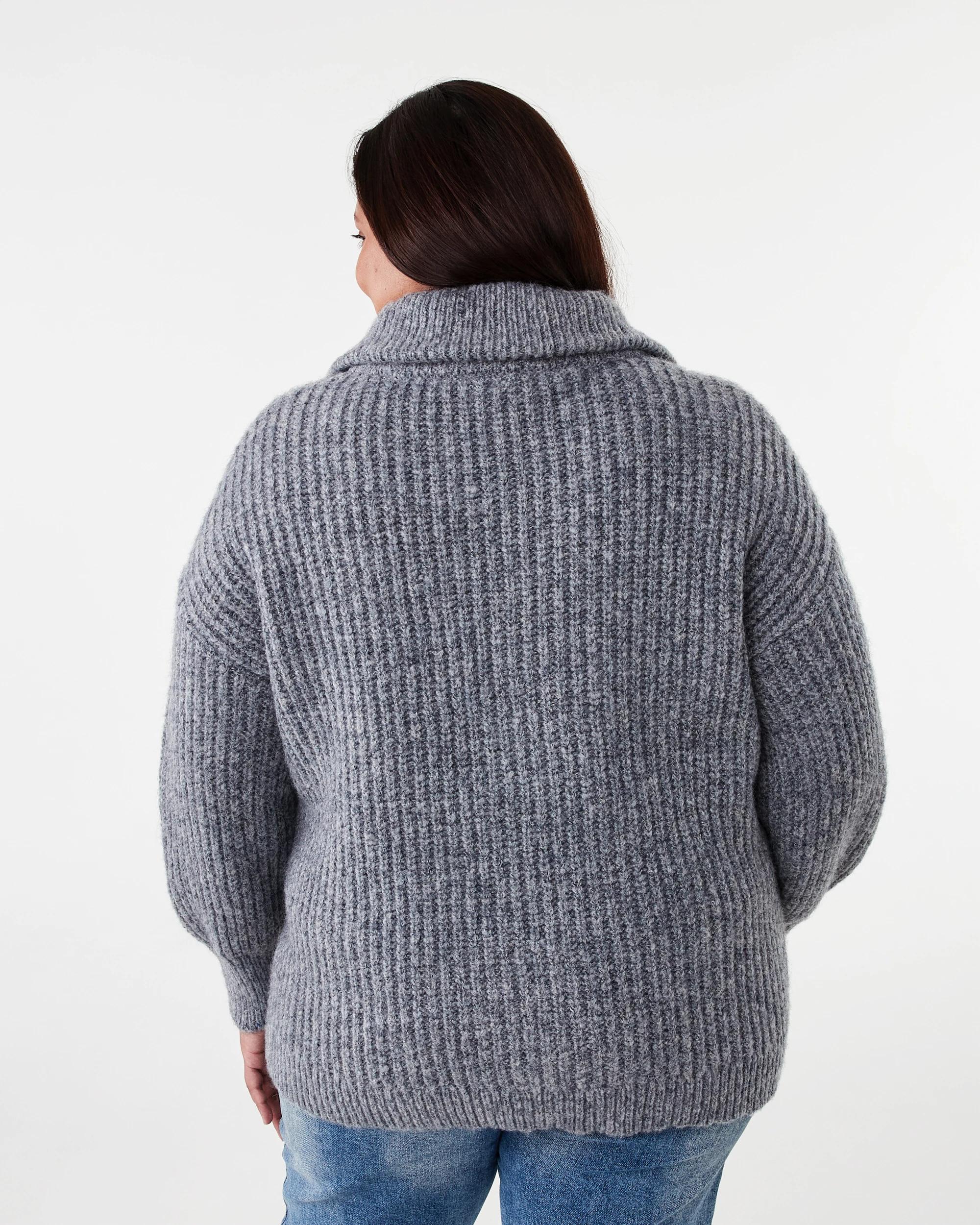 4 Curve Long Sleeve Chunky Knit Zip Through Sweatshirt Gry Chmrle, 4 of 7