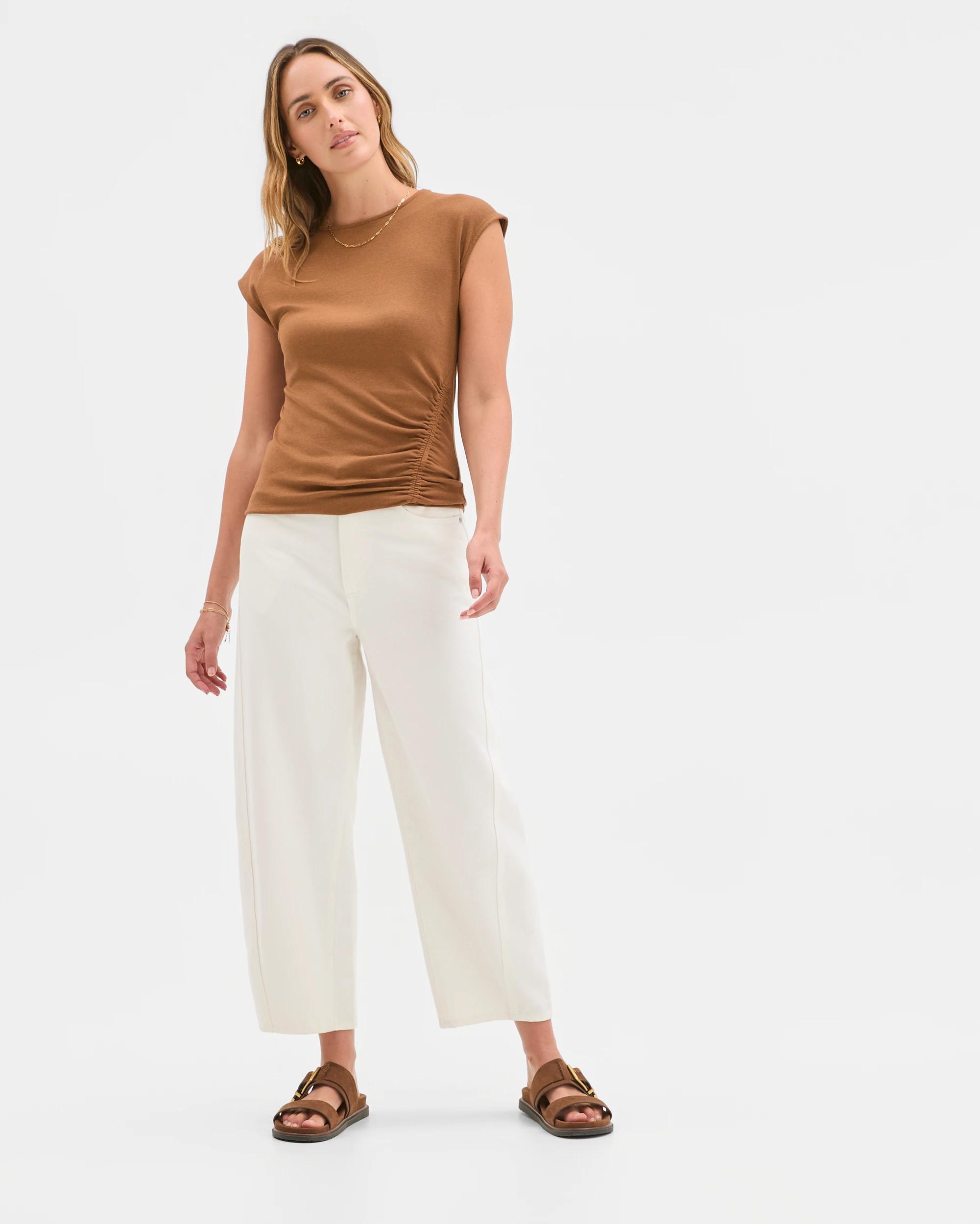 2 Target Australian Cotton Blend Soft Touch Front Gathered Seam T-Shirt COCONUT SHELL, 2 of 6