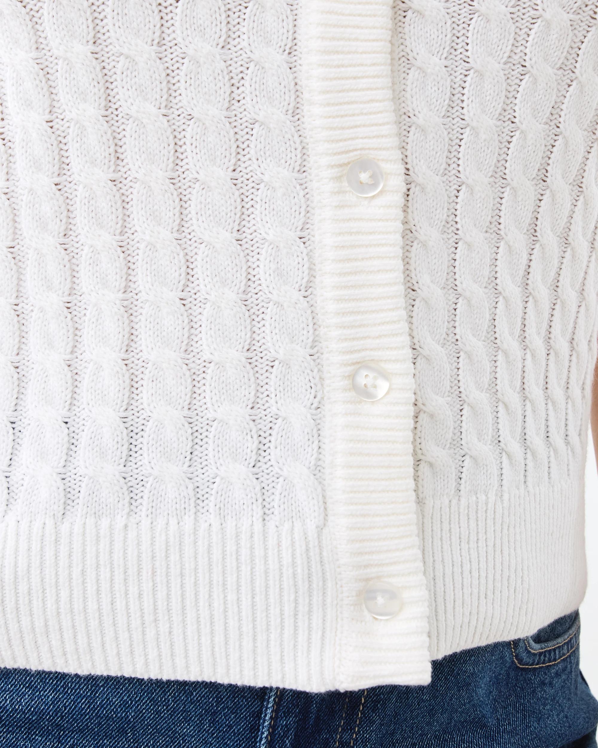 6 Short Sleeve Lightweight Cable Cardigan Cld White, 6 of 7