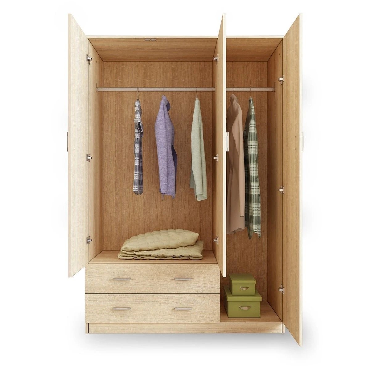 5 Ausway Wood Oak Wardrobe Cabinet Storage Organiser 3 Doors 2 Drawers, 5 of 7