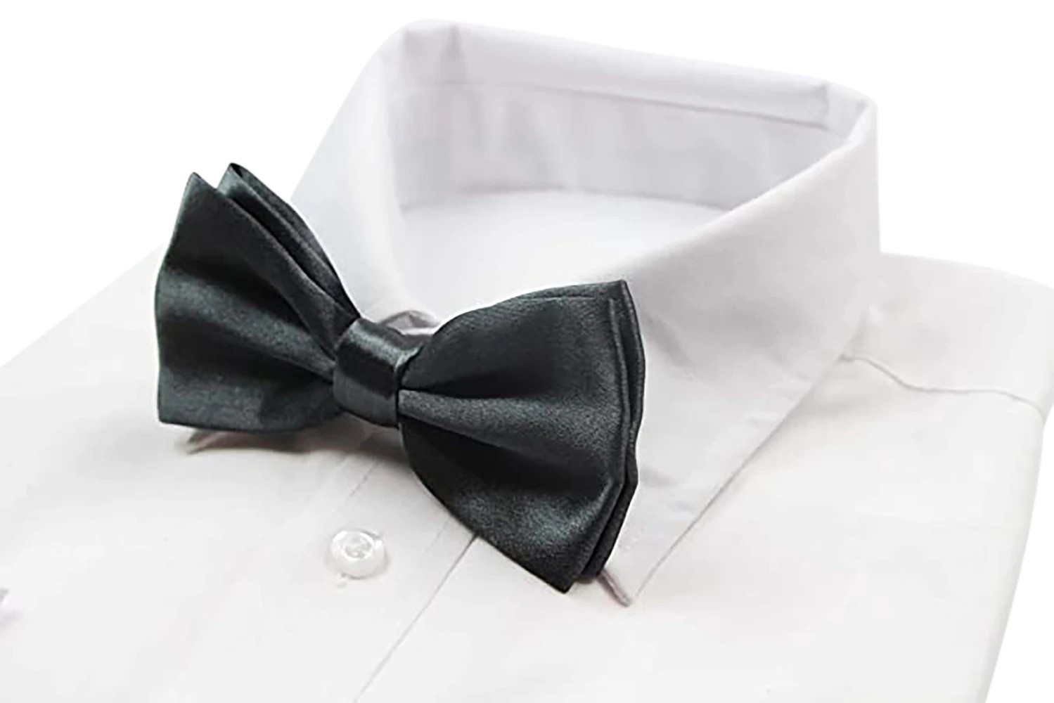 5 Zasel Mens Charcoal Solid Plain Colour Bow Tie - Grey, 5 of 5