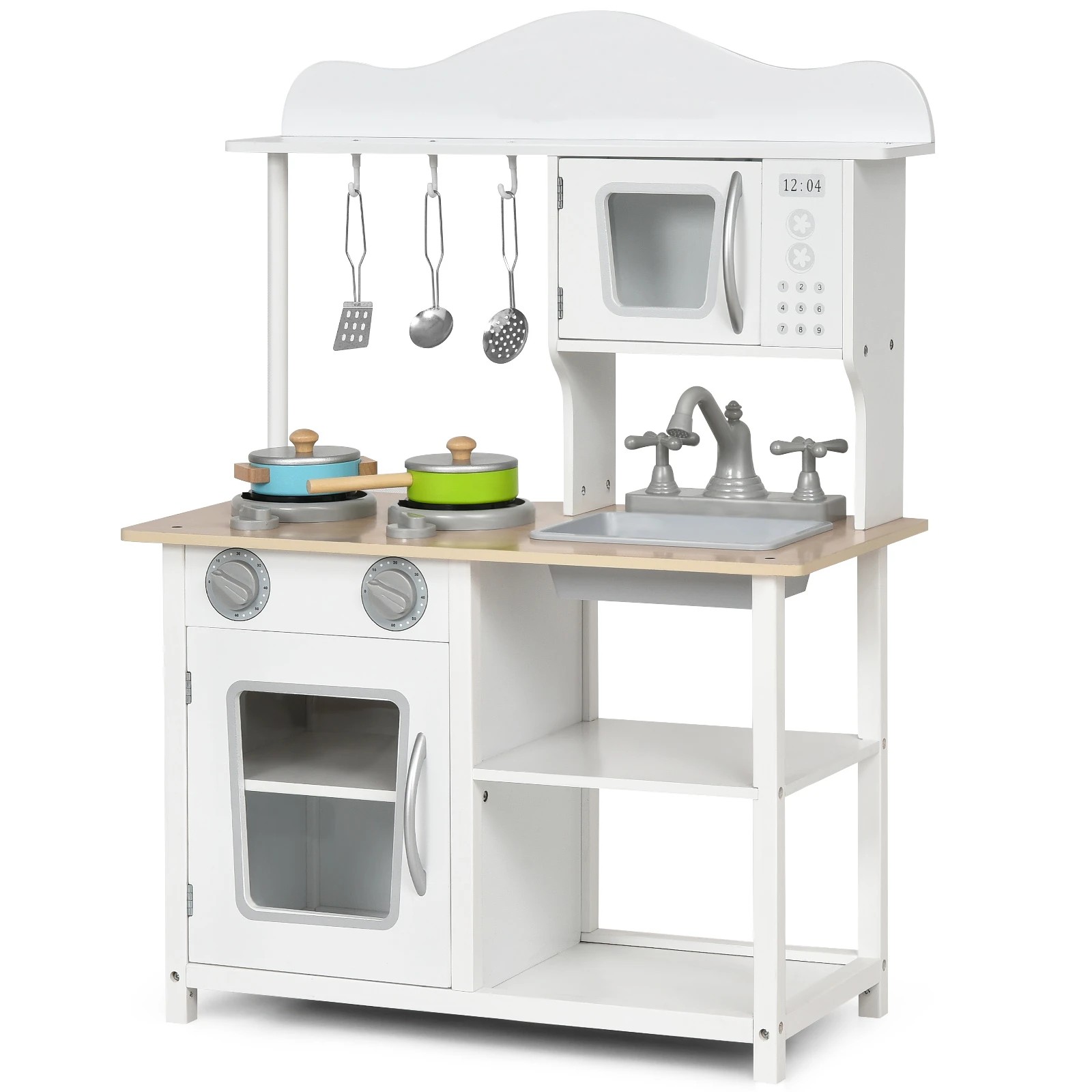 1 Costway Kitchen Play Set Kids Wood Cooking Toy, 1 of 6