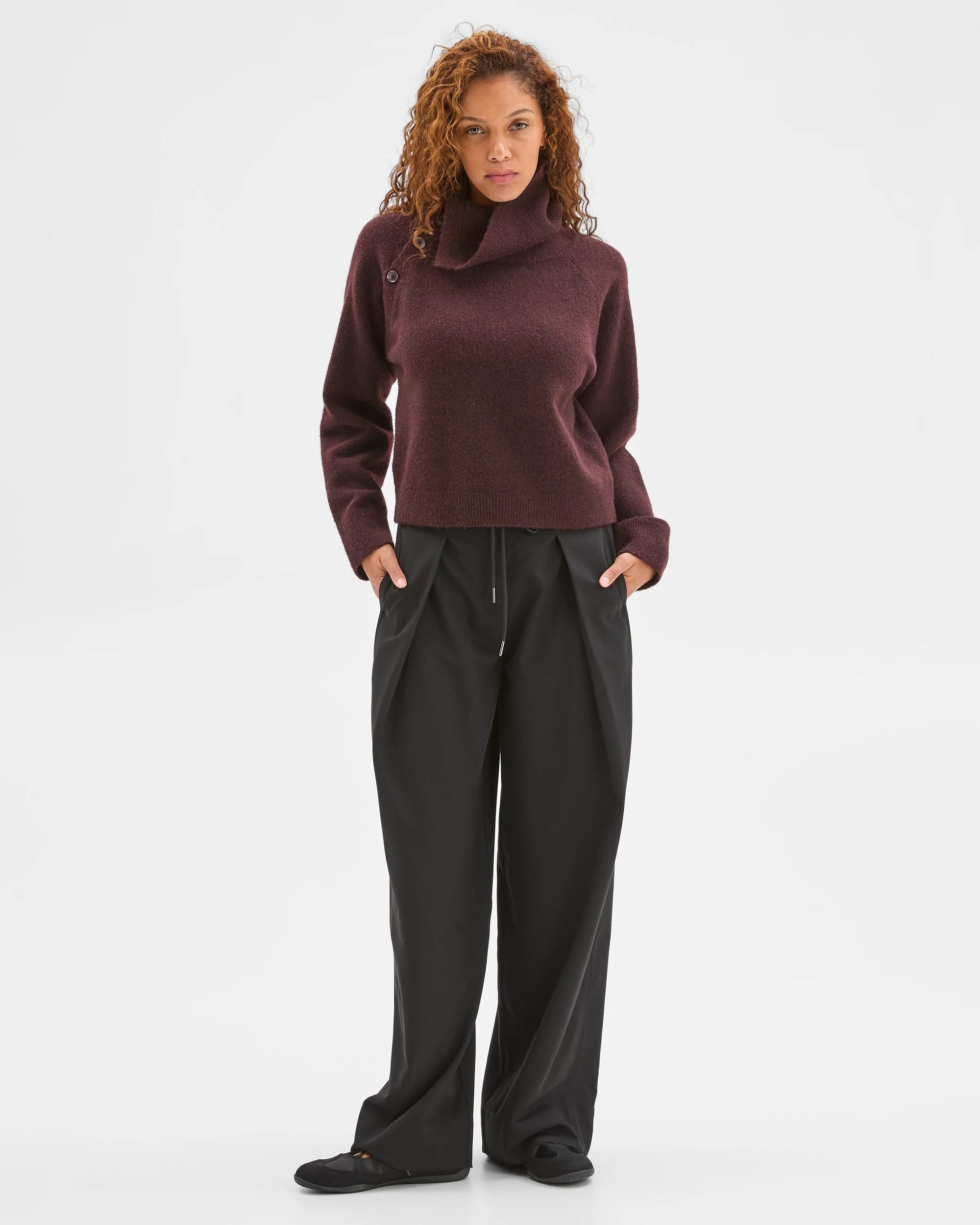 2 Preview Long Sleeve Asymmetric Fold Over Collar Jumper DARK CHCOCOLATE, 2 of 6