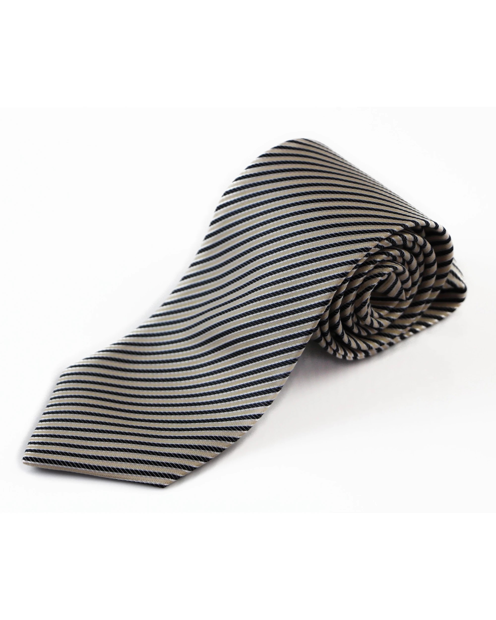 2 Zasel Mens Gold, Black & White Striped Patterned 8cm Neck Tie, 2 of 2