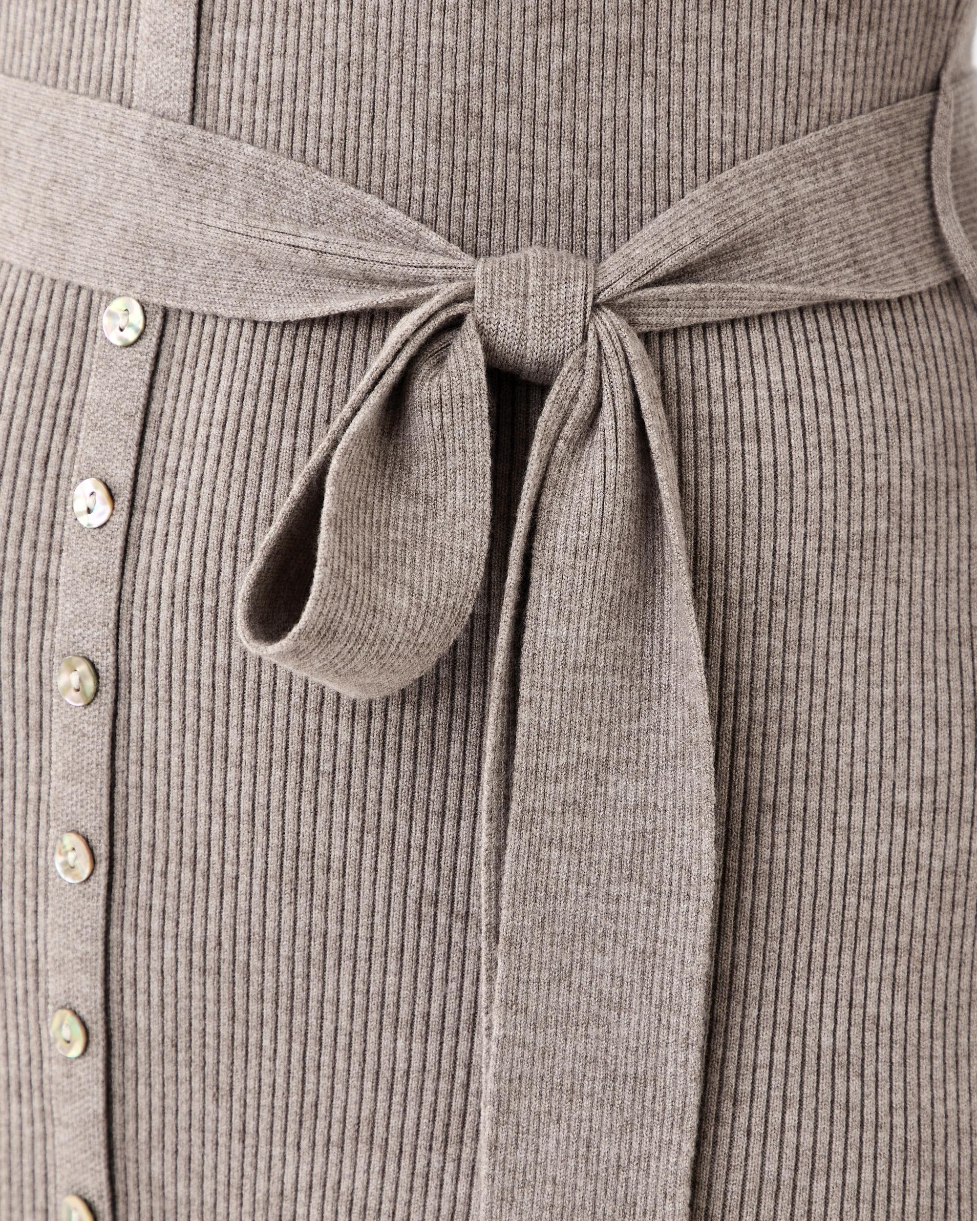 5 Long Sleeve True Knit Button Through Midi Dress Nat Taupe, 5 of 5