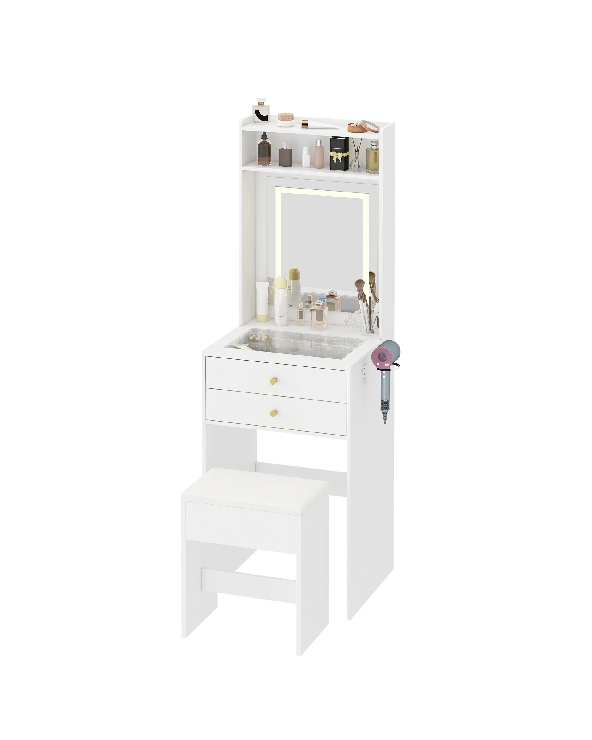 10 Advwin Dressing Table Set With Glass Desktop Makeup Desk Mirror Led Light Storage Drawers, 10 of 10
