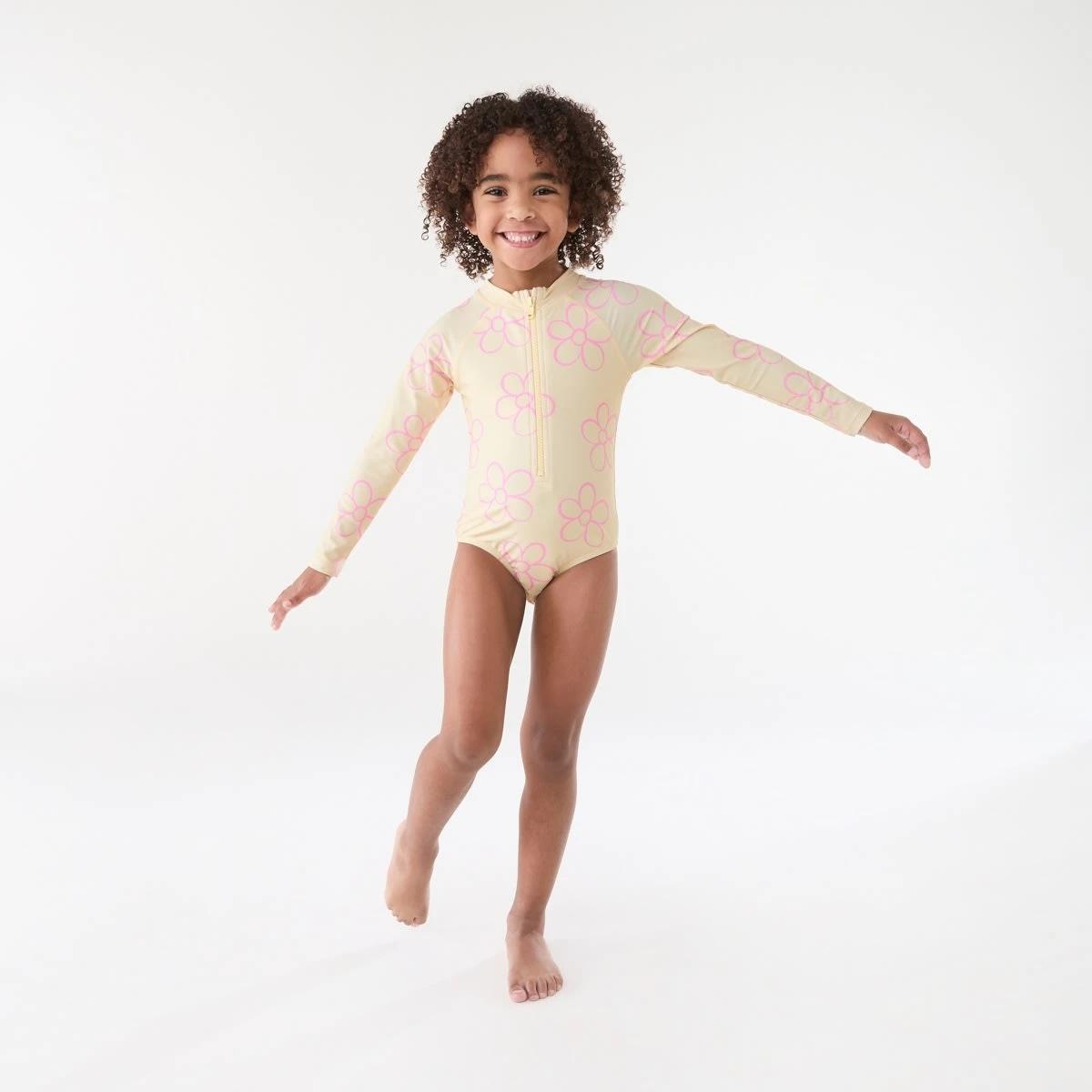 4 Long Sleeve One Piece Swimsuit OUTLINED DAISY BUTTER CREAM, 4 of 7