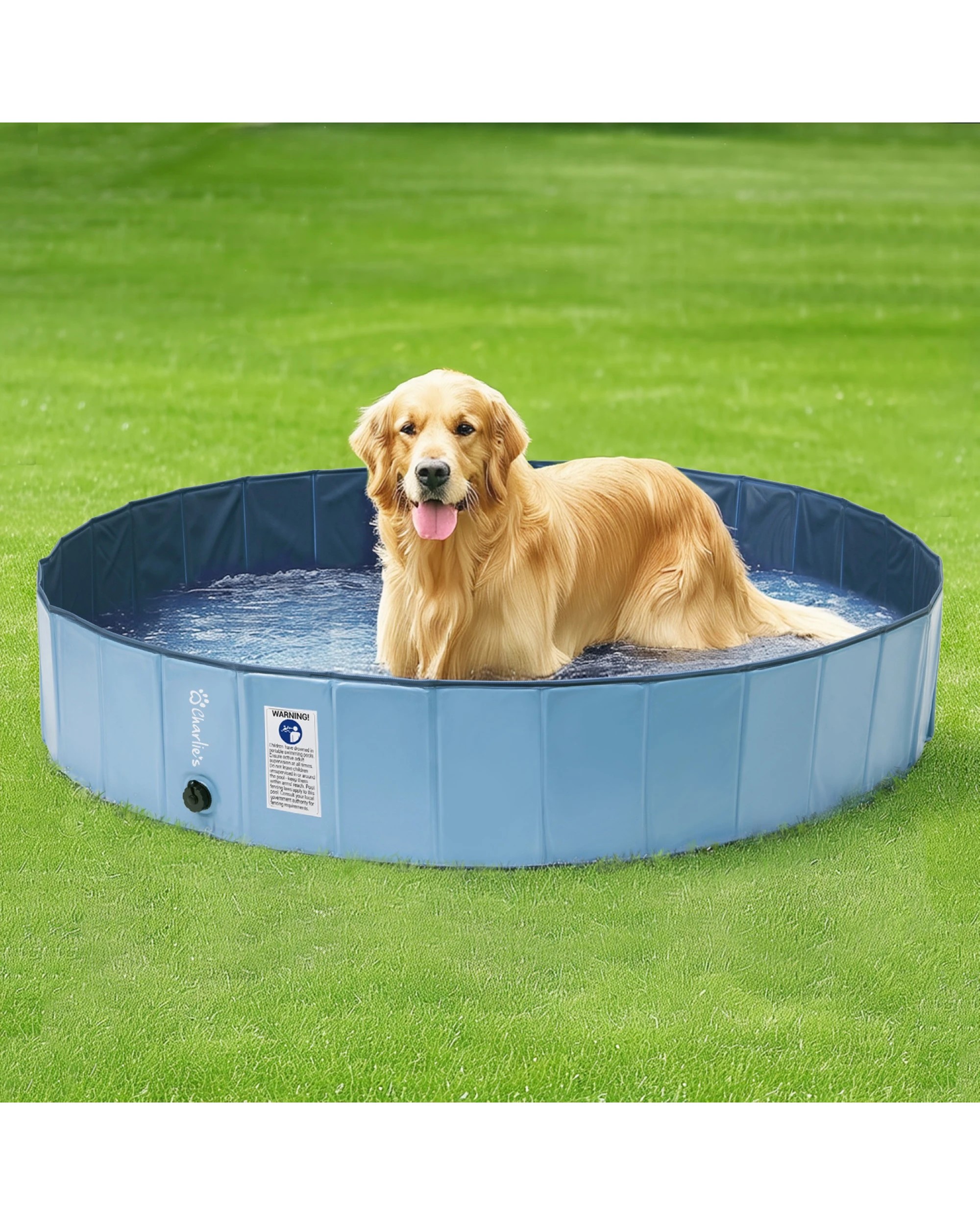 1 Charlie's Splash Society Portable Foldable Dog Pool 160x30cm Extra Large - Blue, 1 of 10